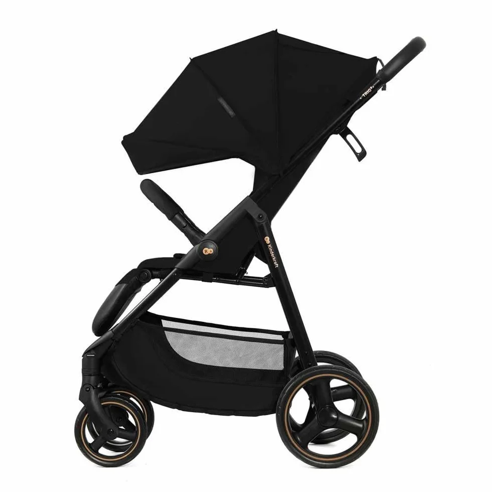 kk Kinderkraft TRIG 3 Wózek na wędkę, lekki, wydłużony stan, zawieszenie 4 koła, składany, 5-punktowa regulowana uprząż, podnóżek, do 25 kg, czarny
