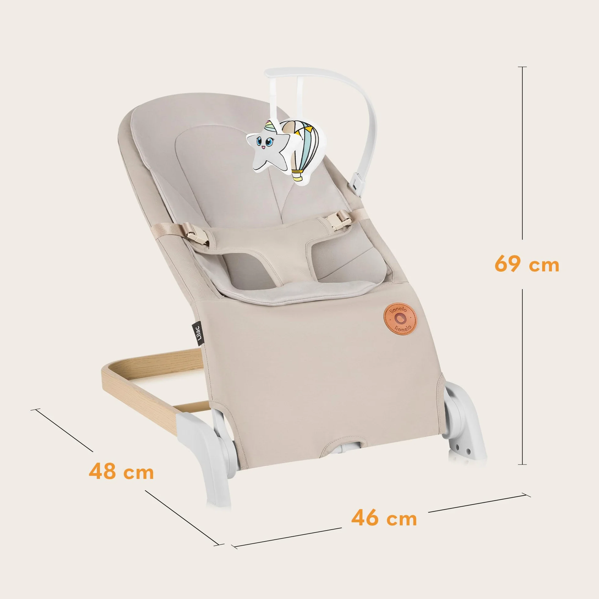 LIONELO LILAC Bujaczek i Leżaczek dla Niemowląt do 9 kg 0-6 miesięcy, Bujak 2 w 1 dla Dzieci, 2 Zabawki, Regulacja Pochylenia, 3 Punktowe Pasy Lekki 3,2 kg Składany na Płasko