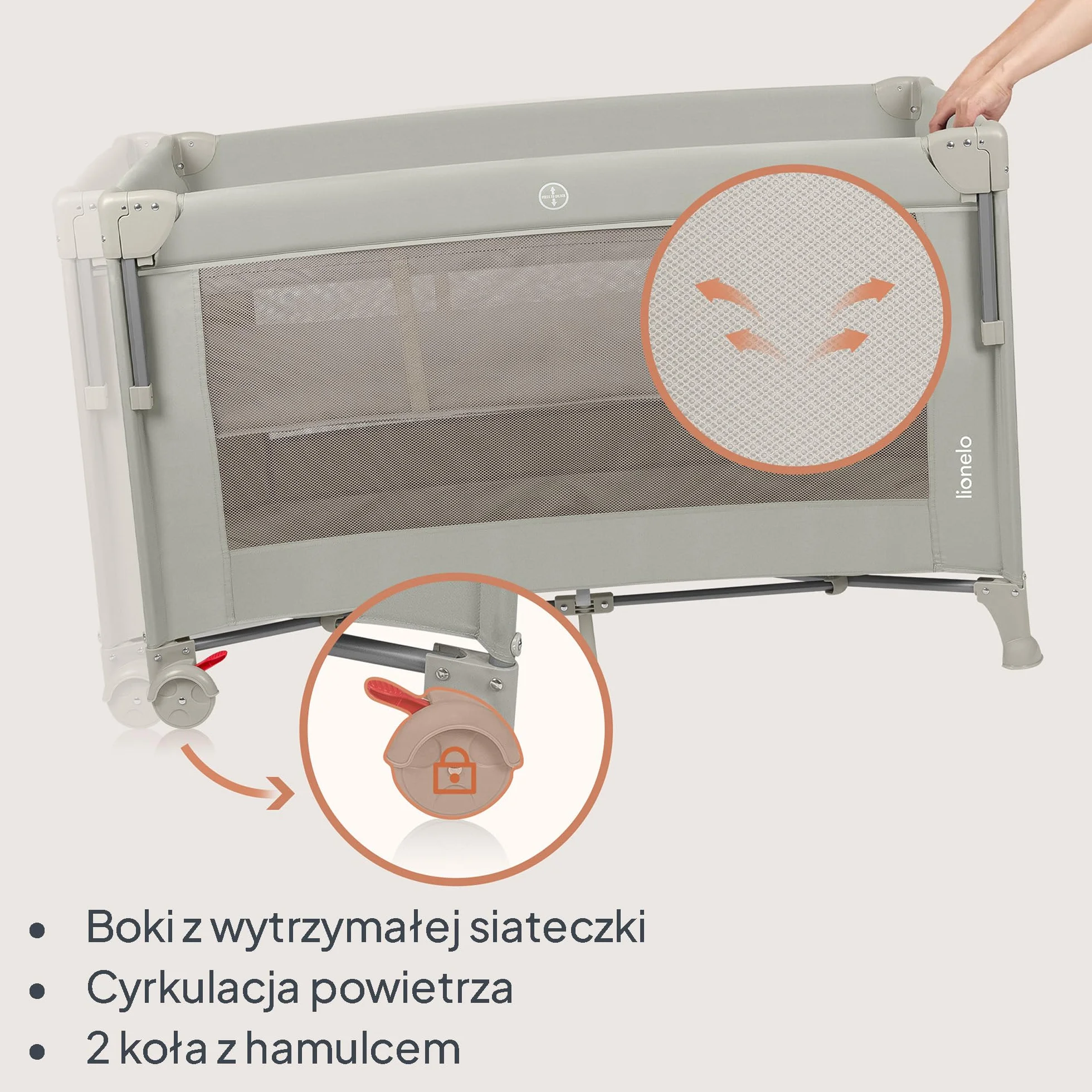 Lionelo Ellen 3 w 1 łóżko podróżne 0-3 lata 15 kg 2 wysokości materaca beżowa