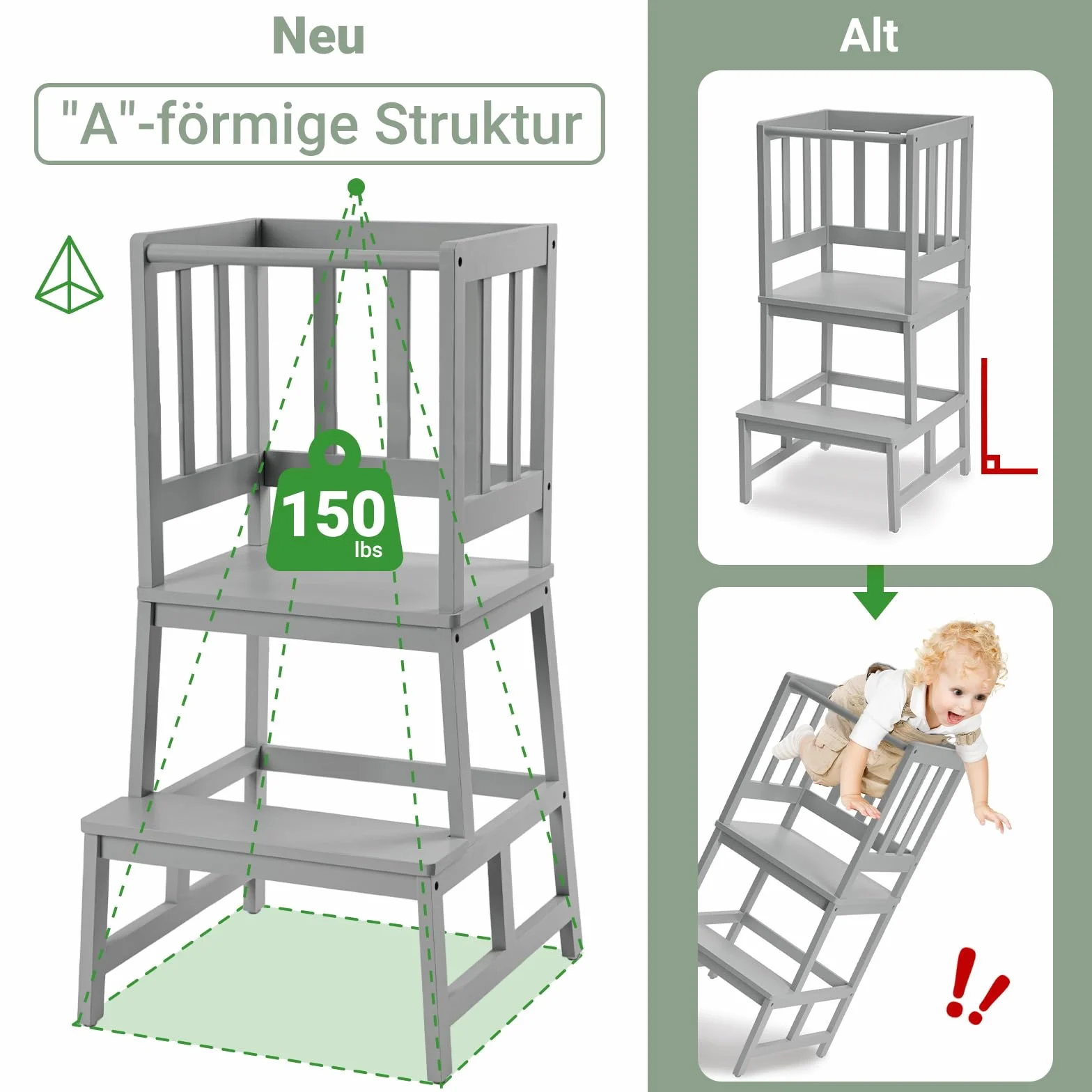 COSYLAND Wieża edukacyjna dla dzieci, certyfikat FSC®, naturalny bambus, stylowa, ochrona przed przewróceniem, najwyższe bezpieczeństwo, wieża do nauki Montessori od 1 roku życia, do kuchni, stołu i
