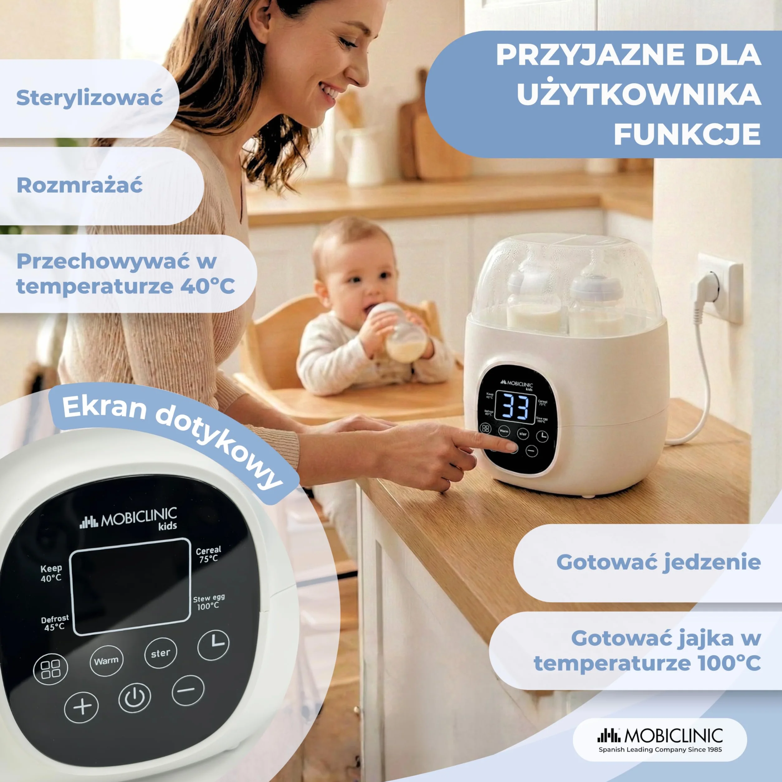 Mobiclinic Podgrzewacz i Sterylizator do Butelek 6 w 1 Podwójna Pojemność Programowalny
