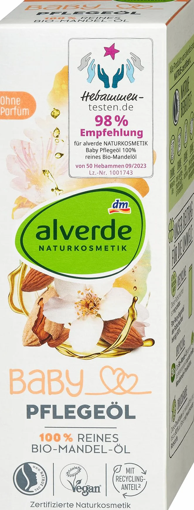 alverde BABY olejek dla niemowląt, 100% czysty ekologiczny olejek migdałowy, 100 ml