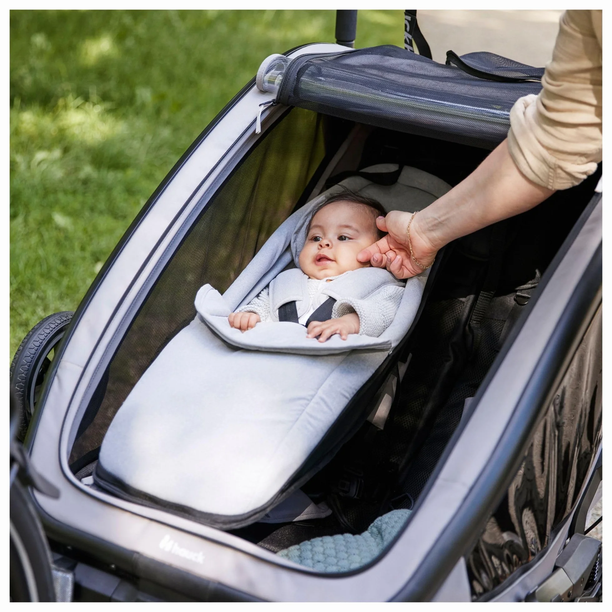 Hauck Hamak dla niemowląt Velo Baby Lounger 2 dla Dryk Duo, Dryk Duo Plus & Bike N Walk Duo - fotelik dla noworodka od 1 miesiąca, szary