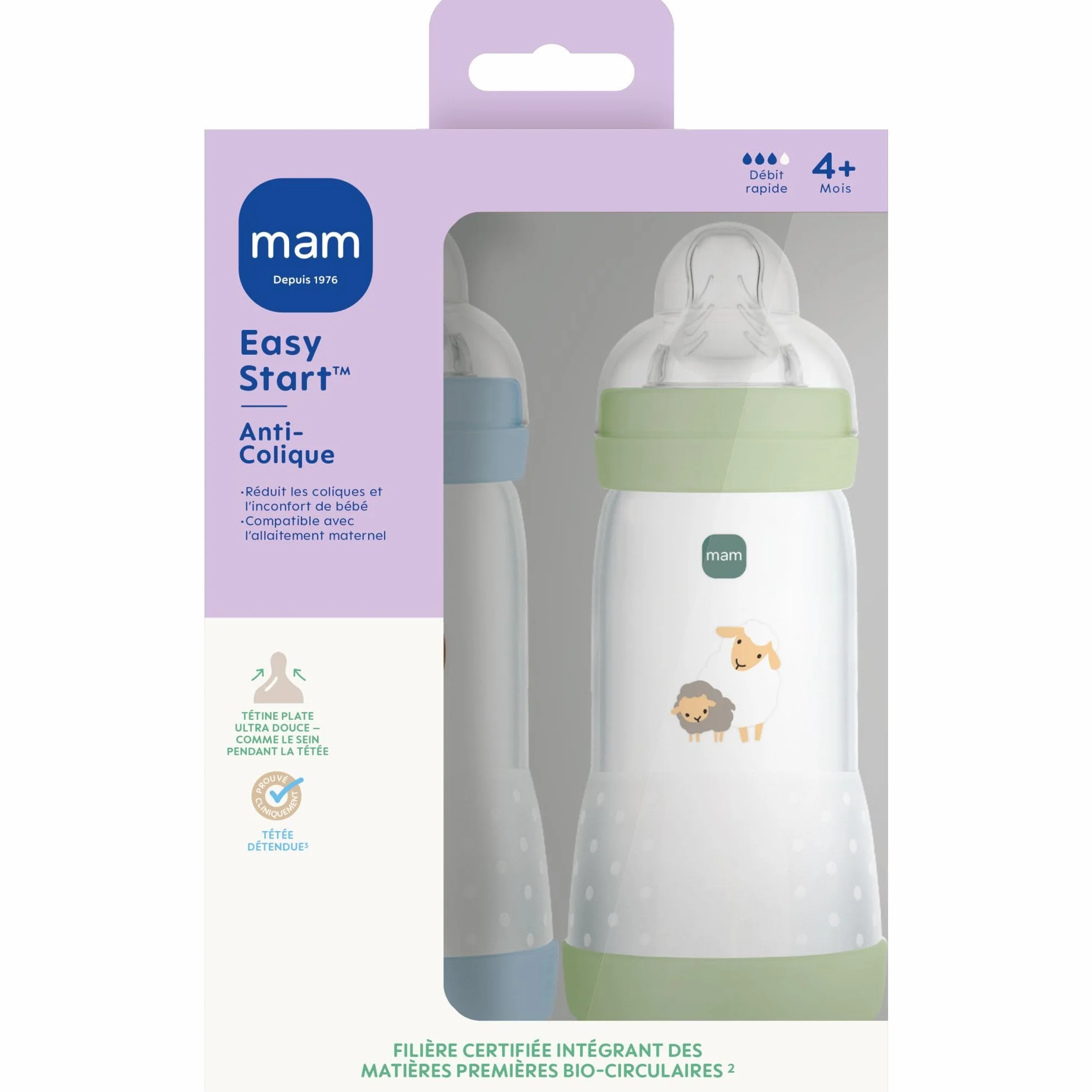 MAM Easy Start Anti-Colique 2-częściowy zestaw butelek dla niemowląt 4+ miesięcy szybkiego przepływu (2 x 320 ml) Ocean + piasek - Butelka zmniejszająca kolkę i dyskomfort dziecka - Butelka dla