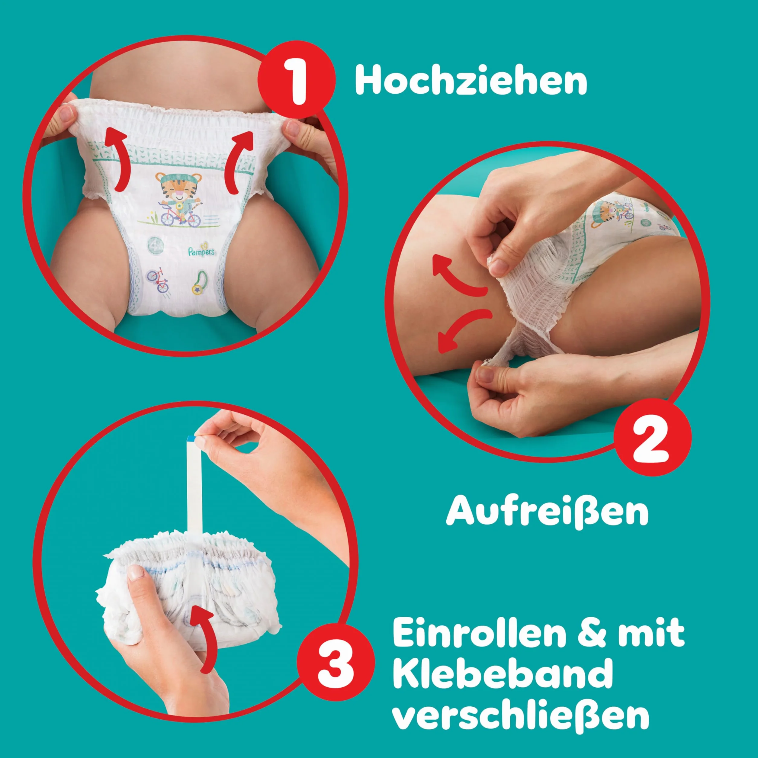 Pampers Spodnie Baby-Dry. Rozmiar 4, 180 pieluch-majtek, 9-15 kg, 360° Zabezpieczenie przed wyciekiem z kieszenią Stop & Protect na noc do 100% bez wycieków, opakowanie 1 miesiąc