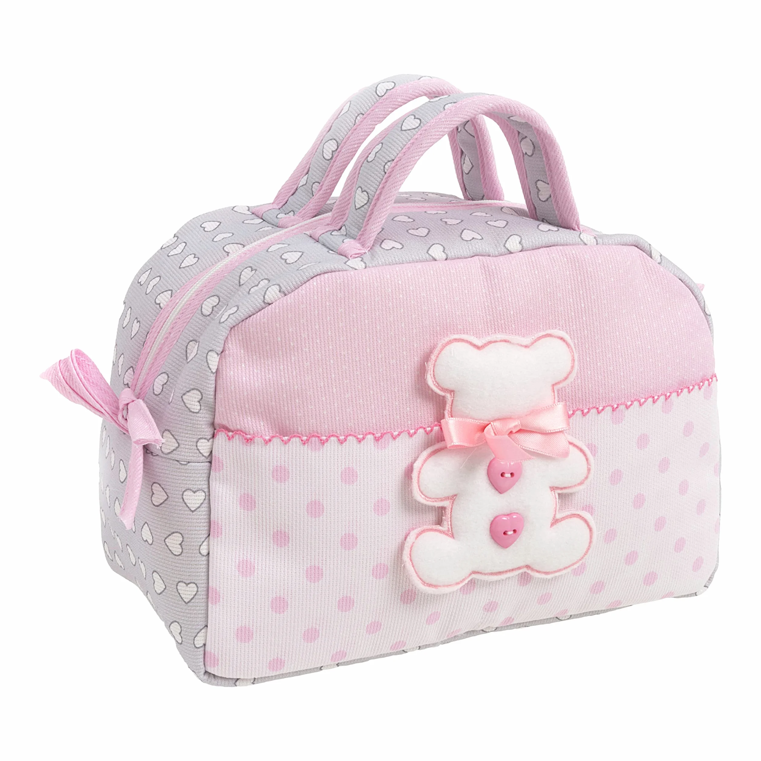 FILET Beauty Case z uchwytami i zamkiem błyskawicznym, bawełna wyściełana, szary i różowy, Made in Italy