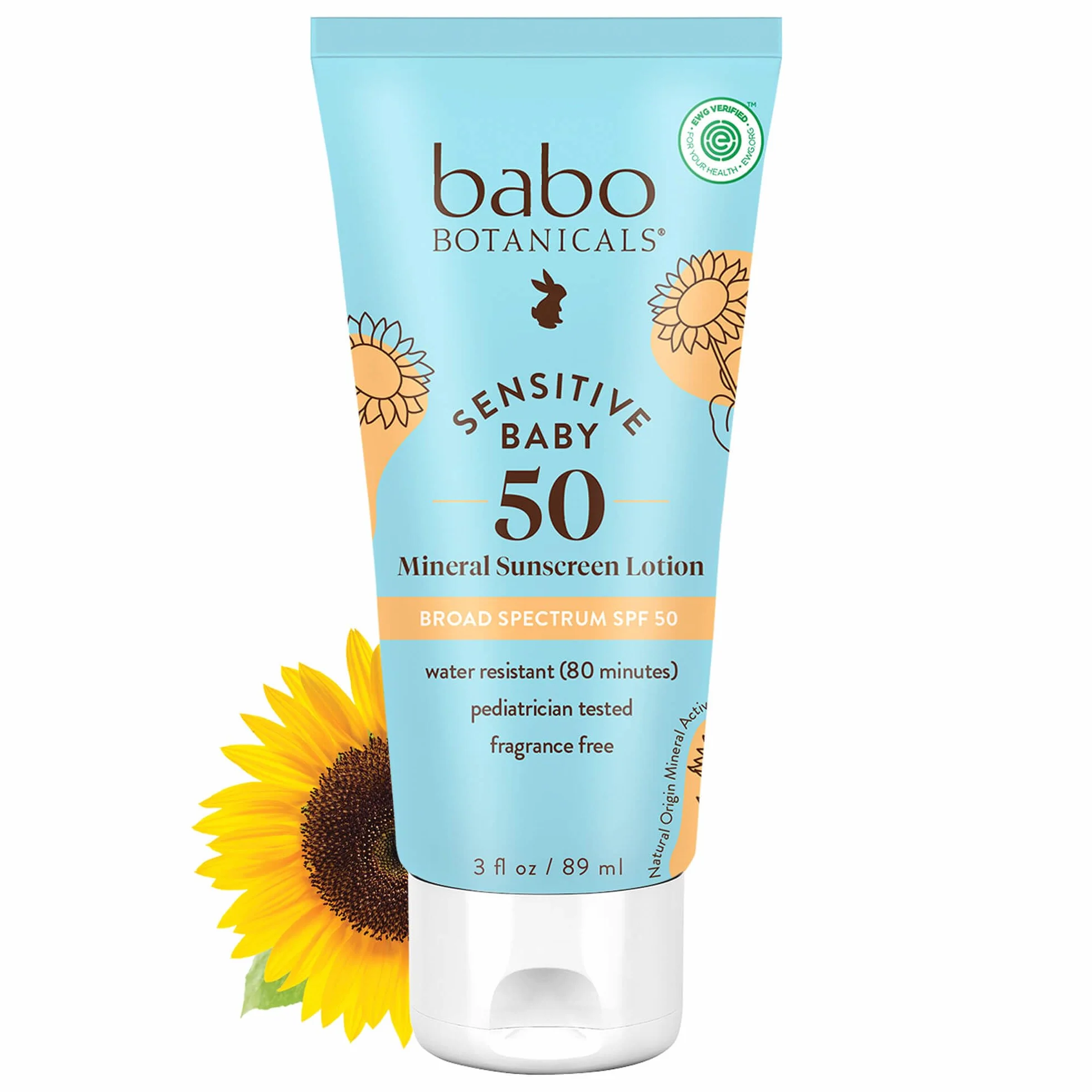 Babo Botanicals Baby Skin Spf 50 Mineral Sheer & Gentle Sunscreen Fragrance Free Lotion, 3 Fl Oz, Unscented, 3 unce Fluid Ounce