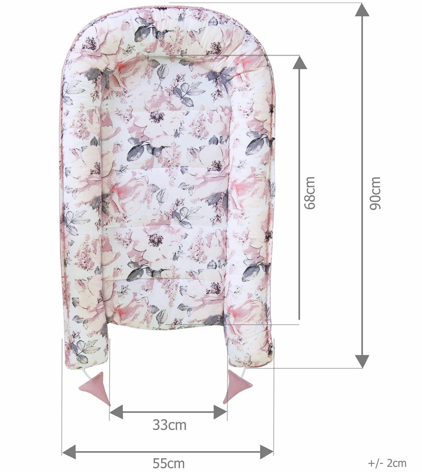 PIMKO Gniazdko niemowlęce do przytulania dla niemowląt, kokon dla niemowląt i noworodków, 100% bawełna, odpowiednie do domu, 55 x 90 cm, różowy/kwiaty