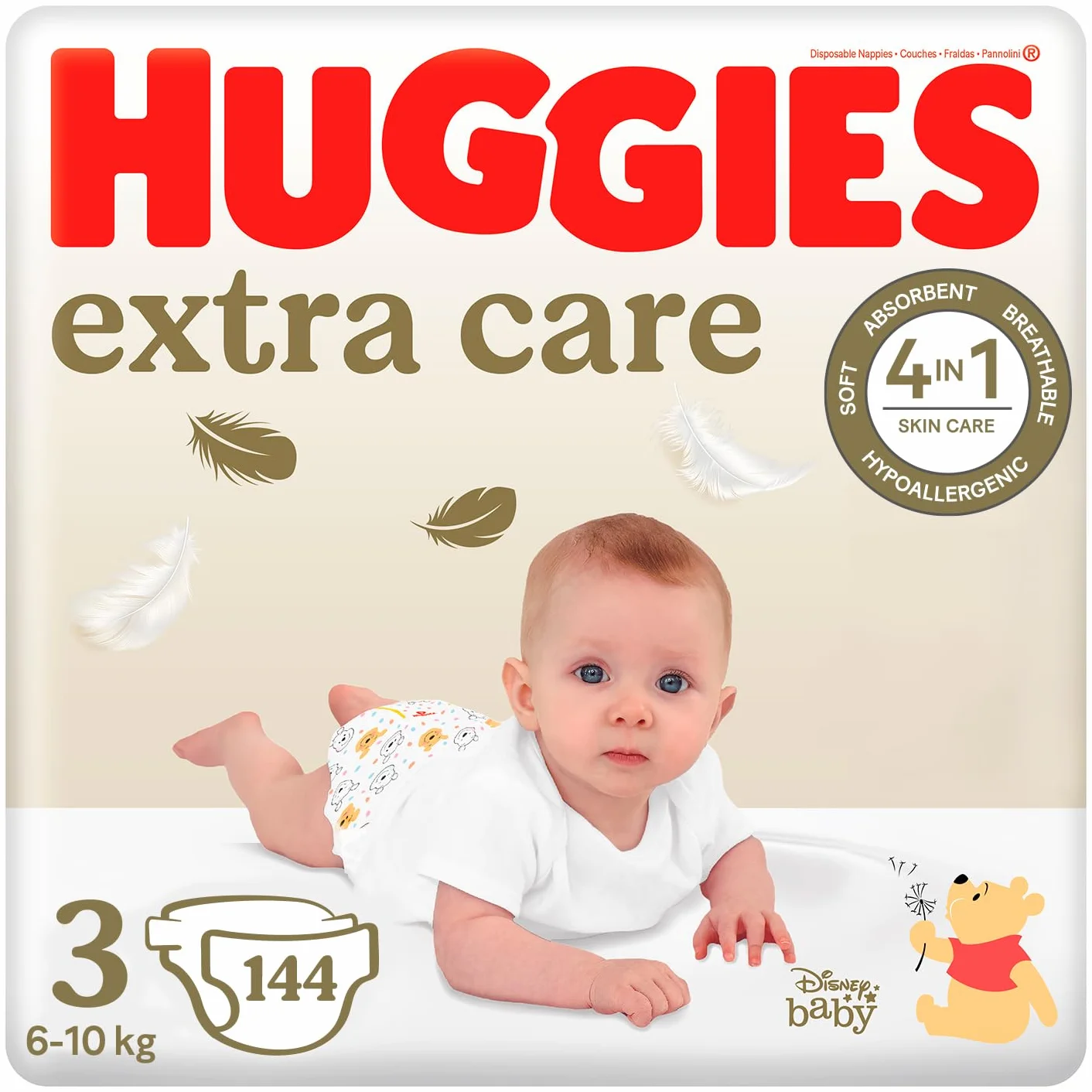 Huggies Extra Care Pieluchy rozmiar 3, (6-10 kg) 144 szt.