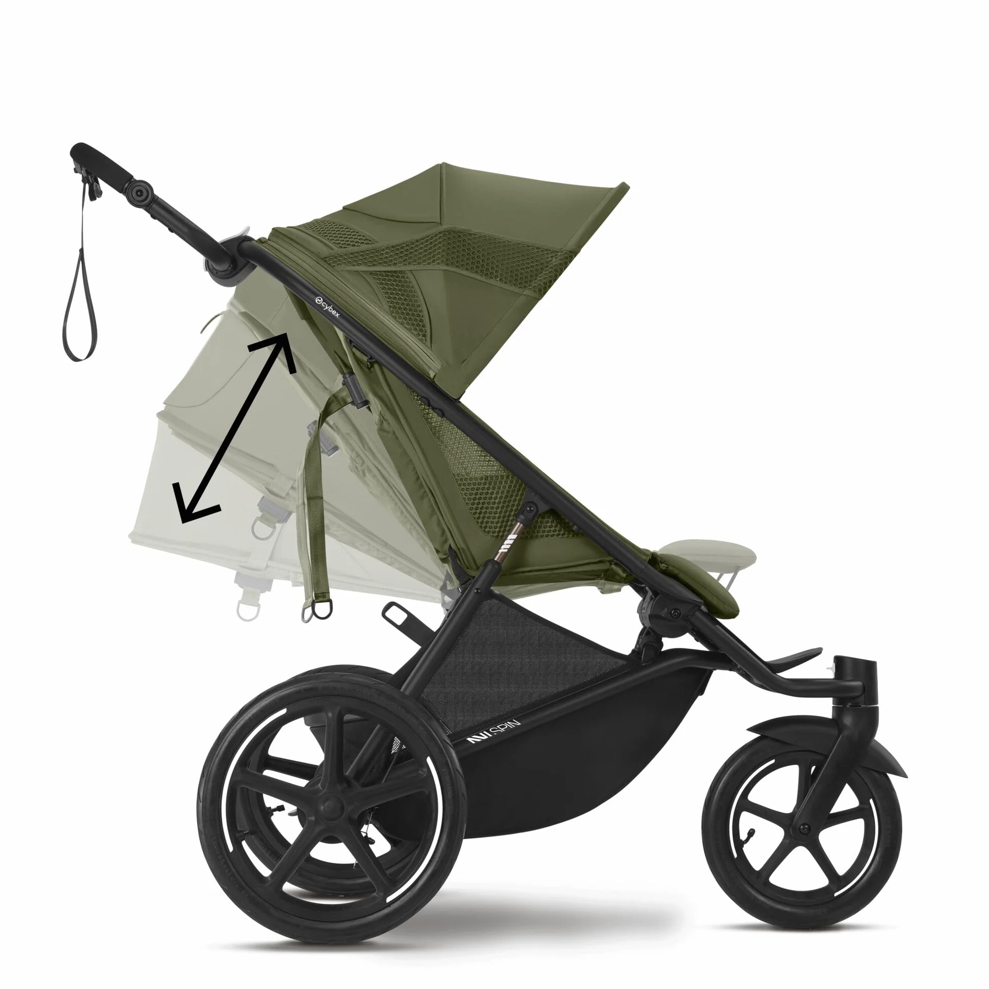 CYBEX Gold Wózek spacerowy AVI SPIN, Od urodzenia do ok. 4 lat, Max. 111 cm i 22 kg, Wózek miejski, Wózek terenowy i do biegania, Moss Green