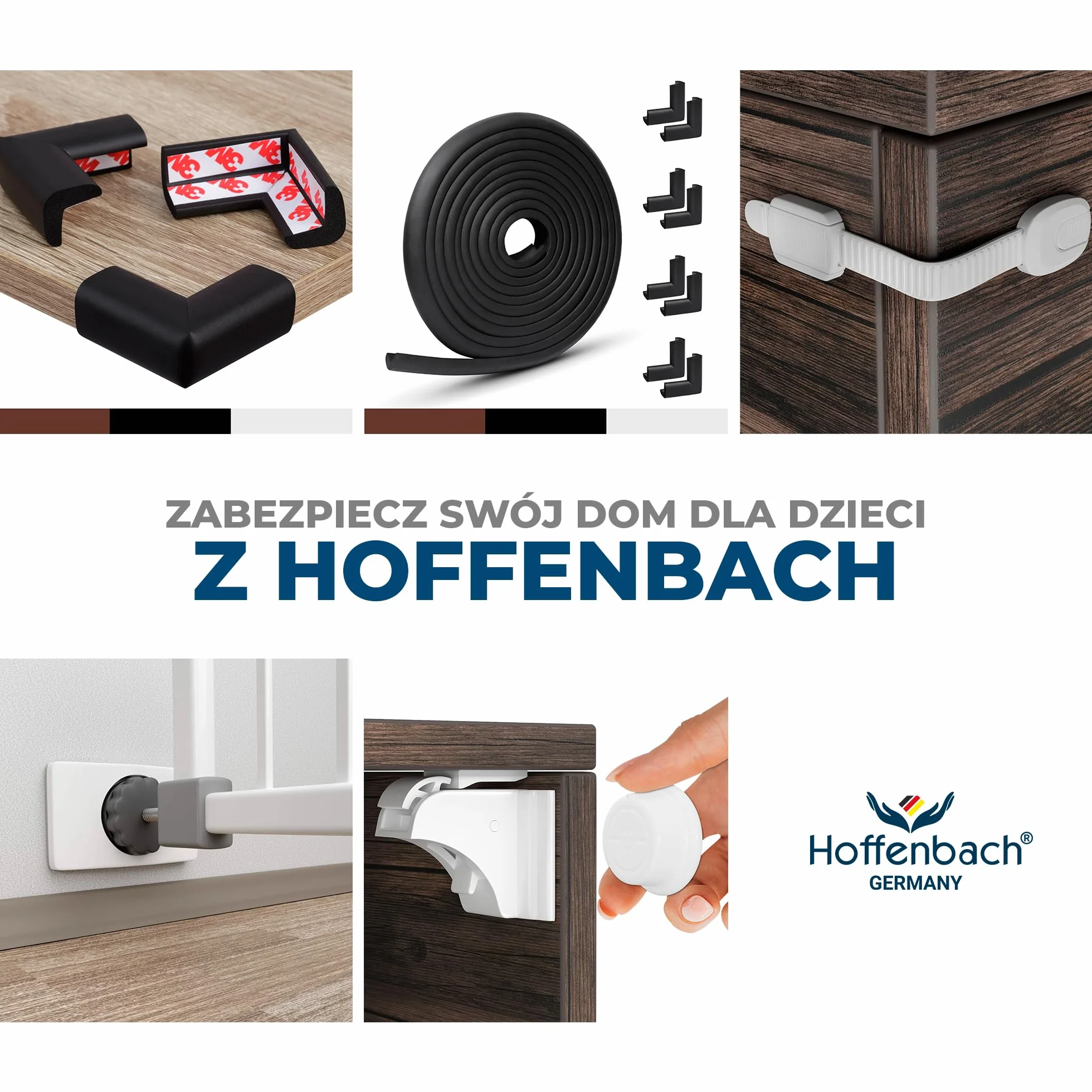 Hoffenbach Zabezpieczenie szafki i szuflad, 8 x zabezpieczenie szafki do przyklejenia dla niemowląt i dzieci, zabezpieczenie szuflady, zamek do szafy, bez wiercenia