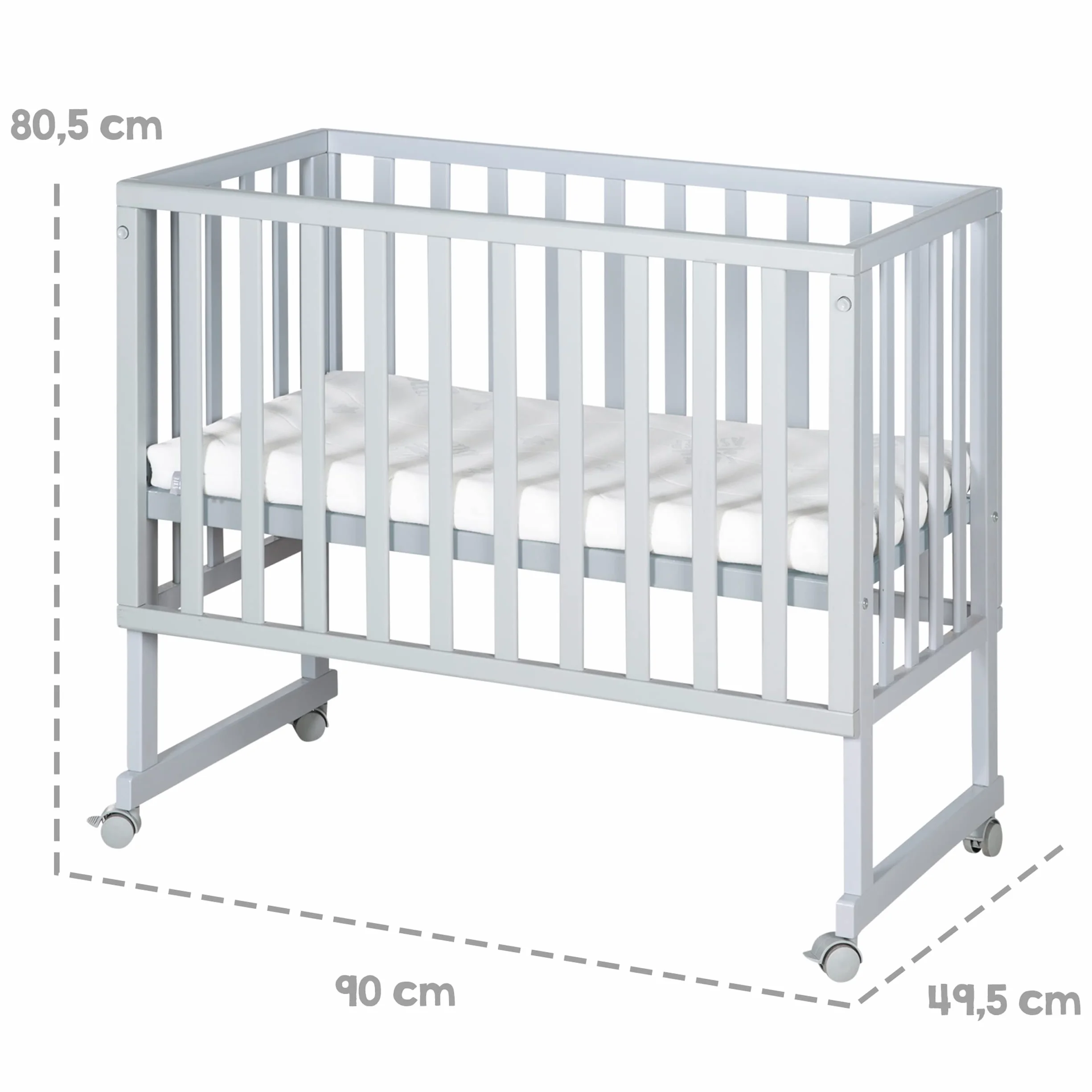 roba Cododo Łóżko 45 x 90 cm safe asleep 3 w 1 - Regulowana wysokość - Kompletny zestaw z łóżeczkiem, materacem, płotą płócienną i kółkami hamulcowymi - drewno szare