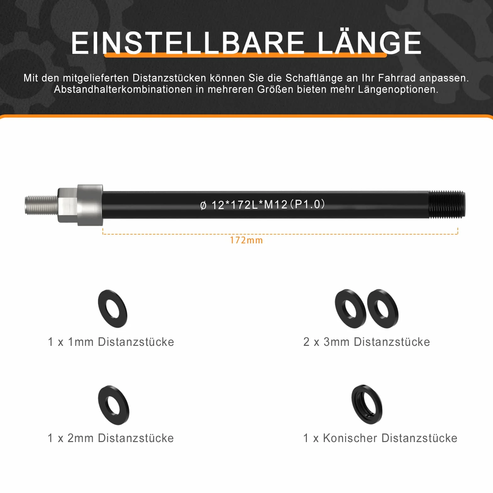 Adapter osi wtykowej M12 do przyczepki rowerowej, regulowana długość trzpienia