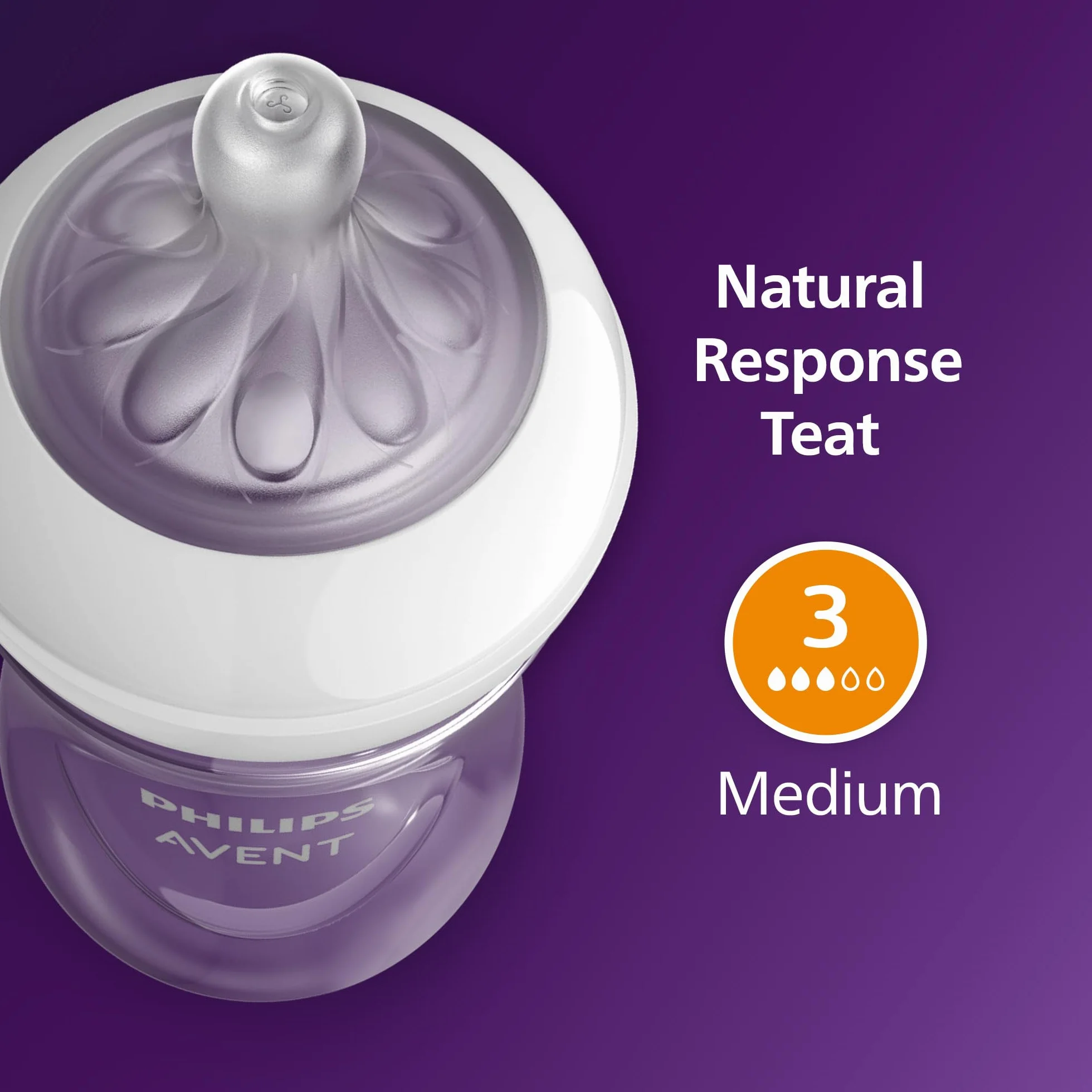 Philips Avent Natural Response Butelka do picia 260 ml (9 uncji) z smoczkiem o średnim przepływie (przepływ 3), zestaw 3 szt., z tropikalnymi motywami zwierzęcymi, SCY903/73