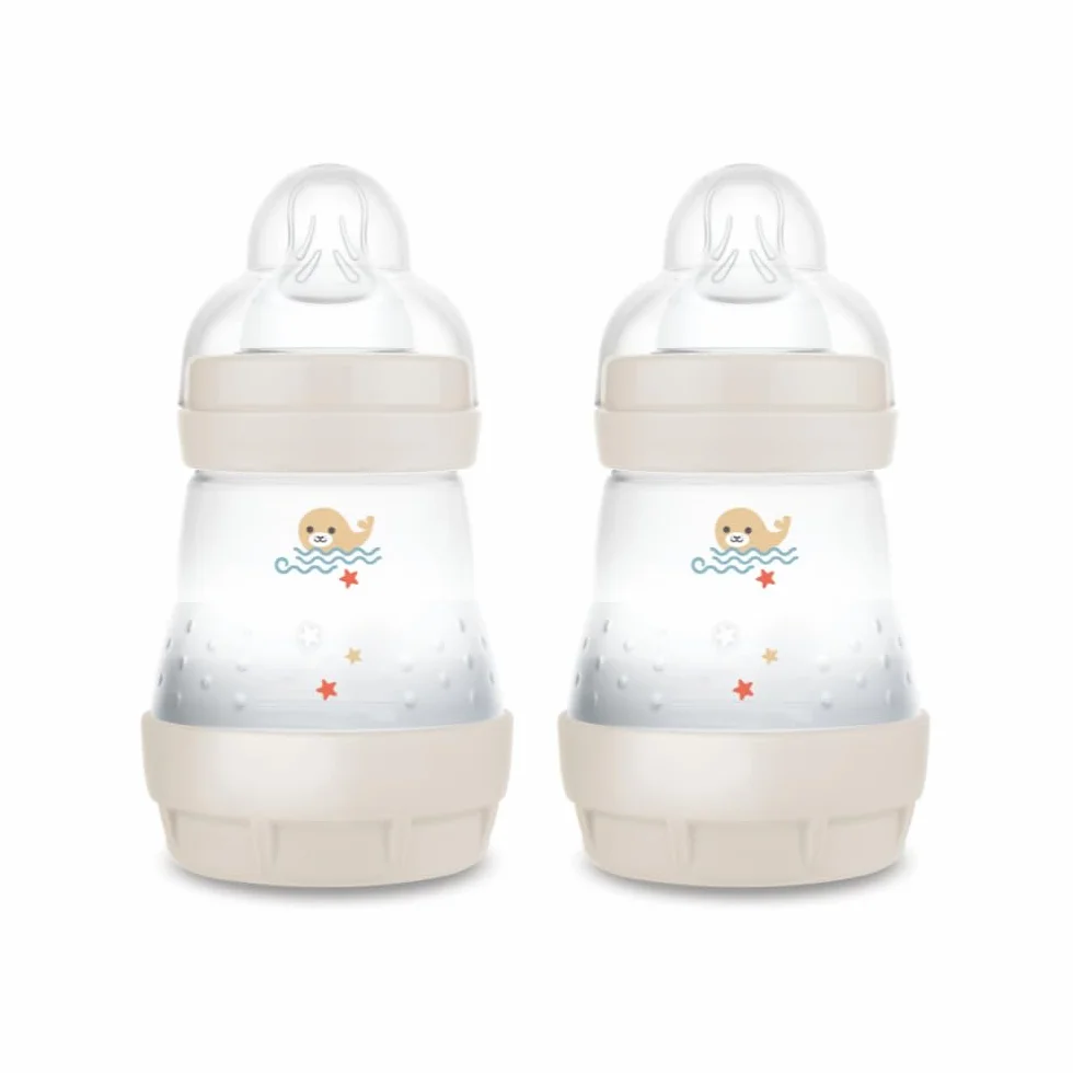 MAM Butelka do karmienia Easy Start, 2 butelki dla niemowląt, 0-2 miesiące, 160 ml, 1 na 0+ miesięcy, silikonowy smoczek SkinSoft, Bio-okrągły, neutralny