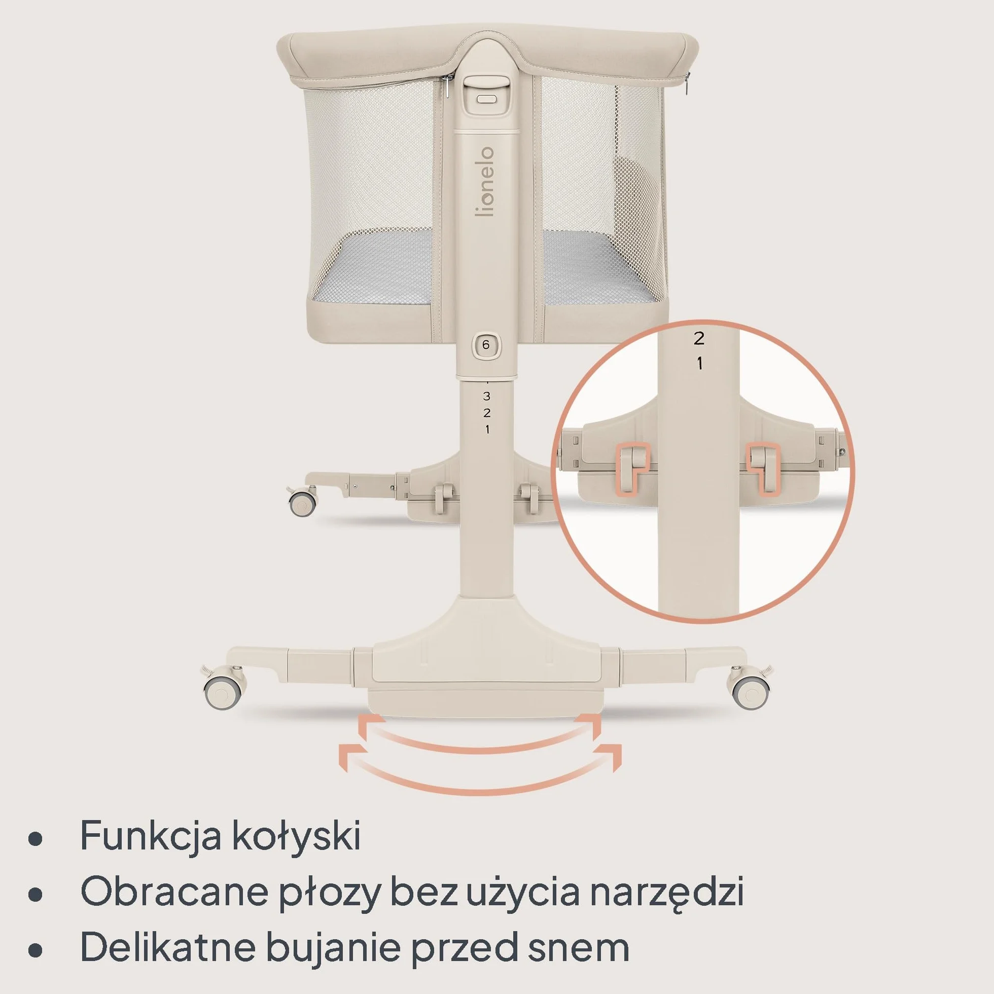 Lionelo PARI łóżeczko nocne 3 w 1 6 poziomów regulowane kołysanie pochylany materac