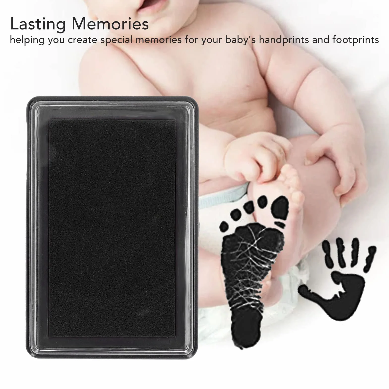 Baby Footprint Ink Pad, Zestaw do Tworzenia śladów Dłoni Wielokrotnego Użytku dla Niemowląt i Zwierząt Domowych(Czarny atrament)