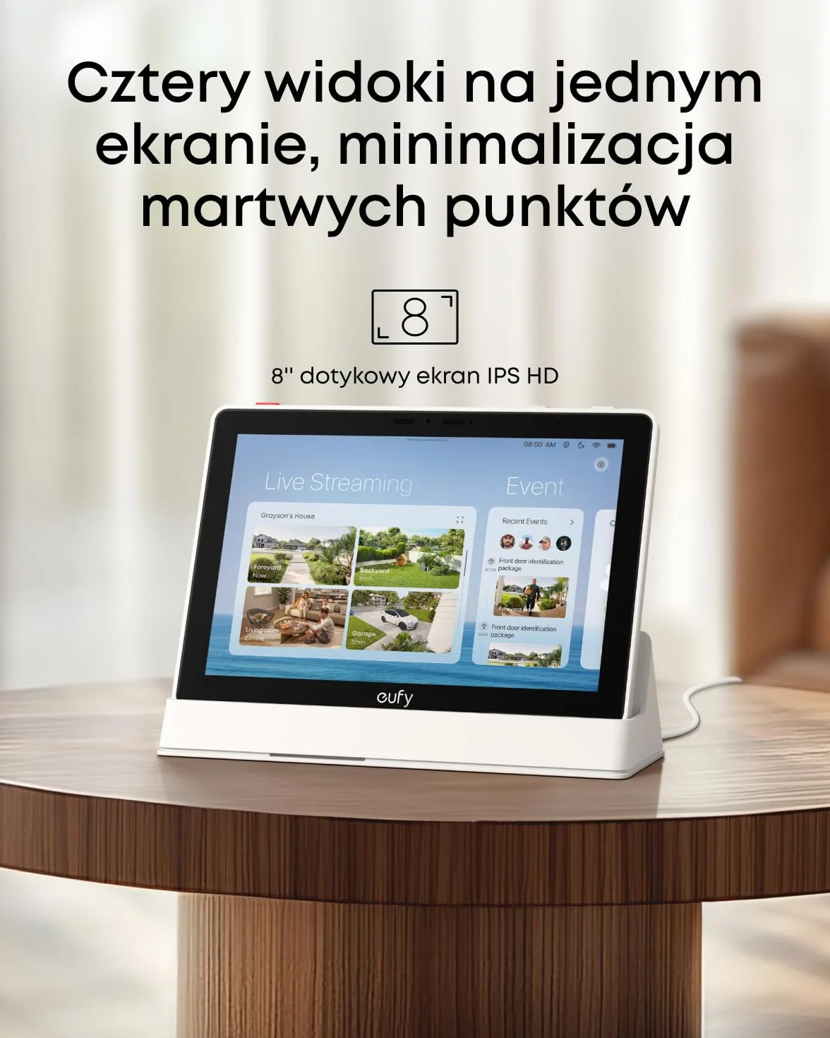 eufy Smart Display, Smart Home Hub, 8-calowy panel sterowania, Kompatybilny z urządzeniami zabezpieczającymi eufy, 4 widoki na 1 wyświetlaczu, Wiadomości w czasie rzeczywistym, Raporty dzienne