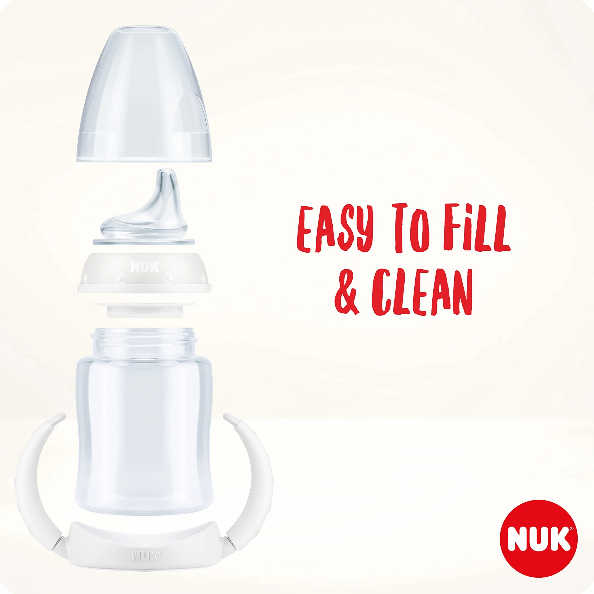 Kubek niekapek NUK First Choice Night | Wiek: od 6 do 18 miesiąca | 150 ml | Fosforyzujący kolor | Uchwyty i ortodontyczny silikonowy dzióbek| System antykolkowy | Nie zawiera bisfenolu A | Różowy
