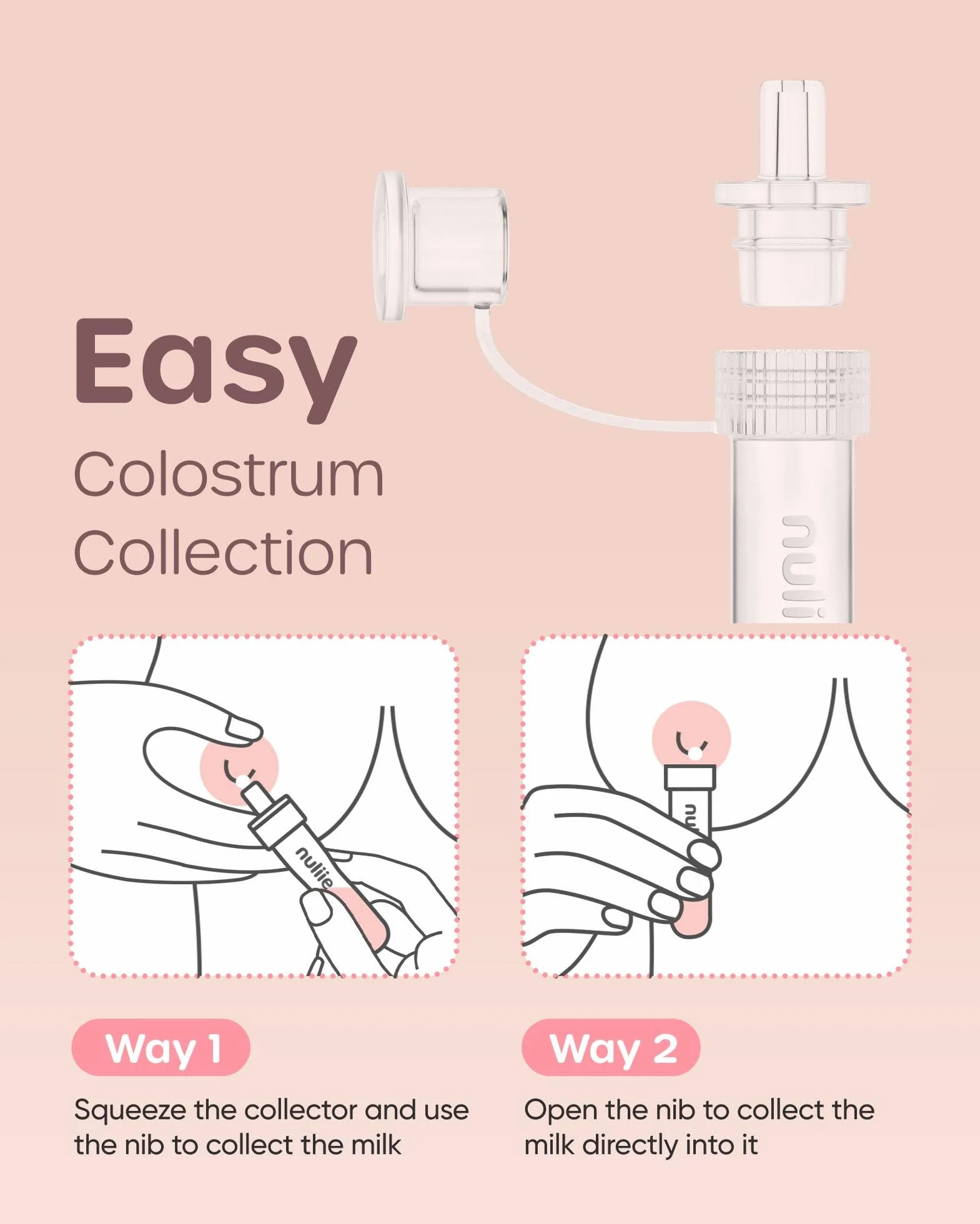 Nuliie Colostrum Collector Kit 7 ml/6 szt., nie zawiera BPA, wielokrotnego użytku, szczelny, z bawełnianą ściereczką, pojemnikiem do przechowywania, szczotką do czyszczenia, gotowy do użycia dla