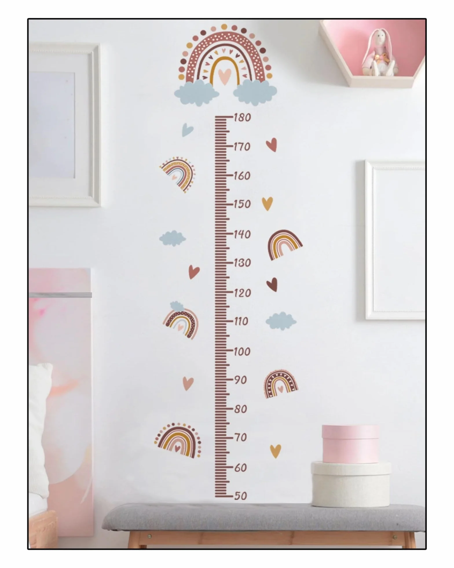 Klej Linijka Wzrost Dziecka z Rainbow and Chmurs Design - Mierzy do 180cm wzrostu