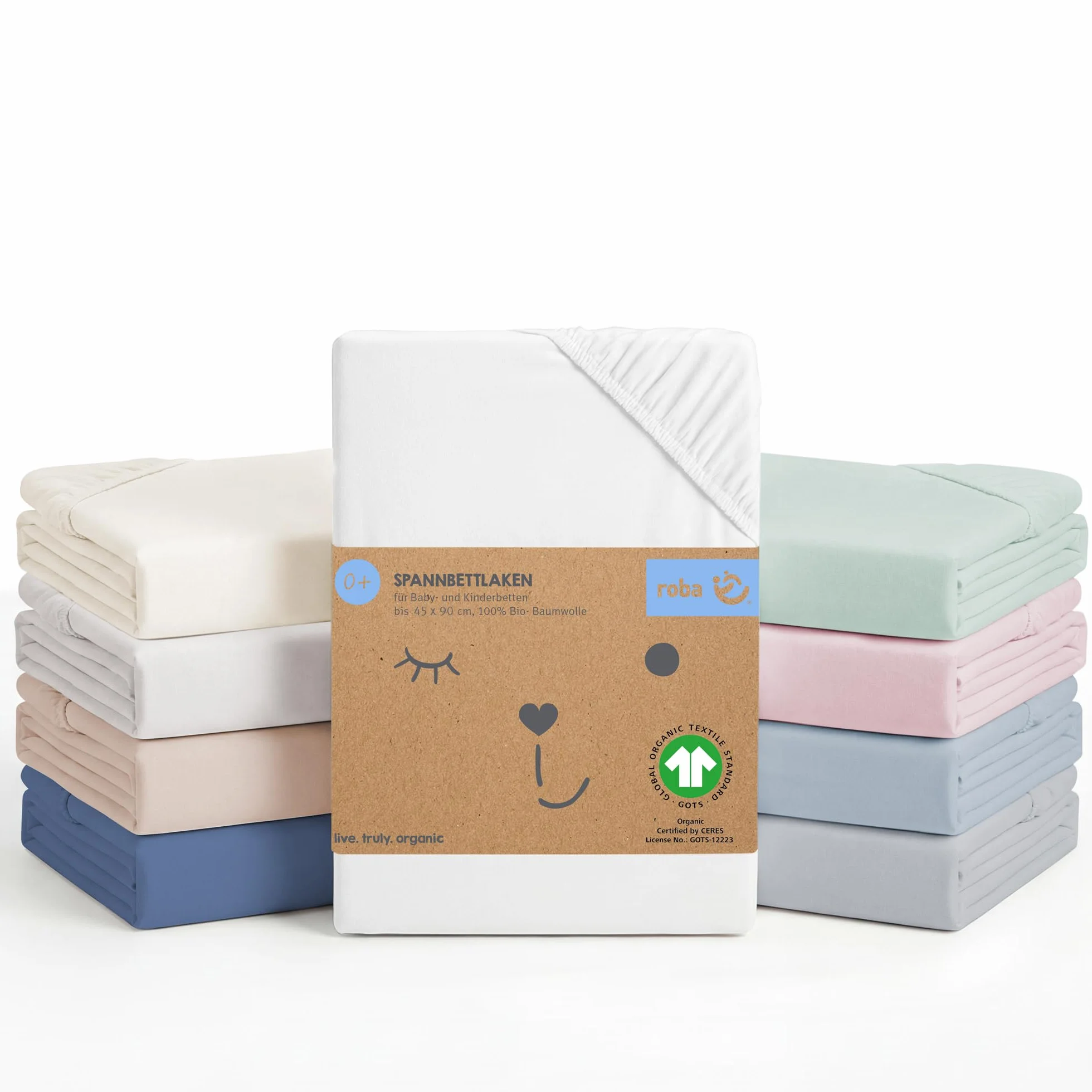roba Prześcieradło z gumką safe asleep 40 x 90-45 x 90 - Prześcieradło do łóżeczka lub kołyski - Bawełna organiczna - Certyfikaty GOTS i Oeko-Tex Standard 100 - Biały