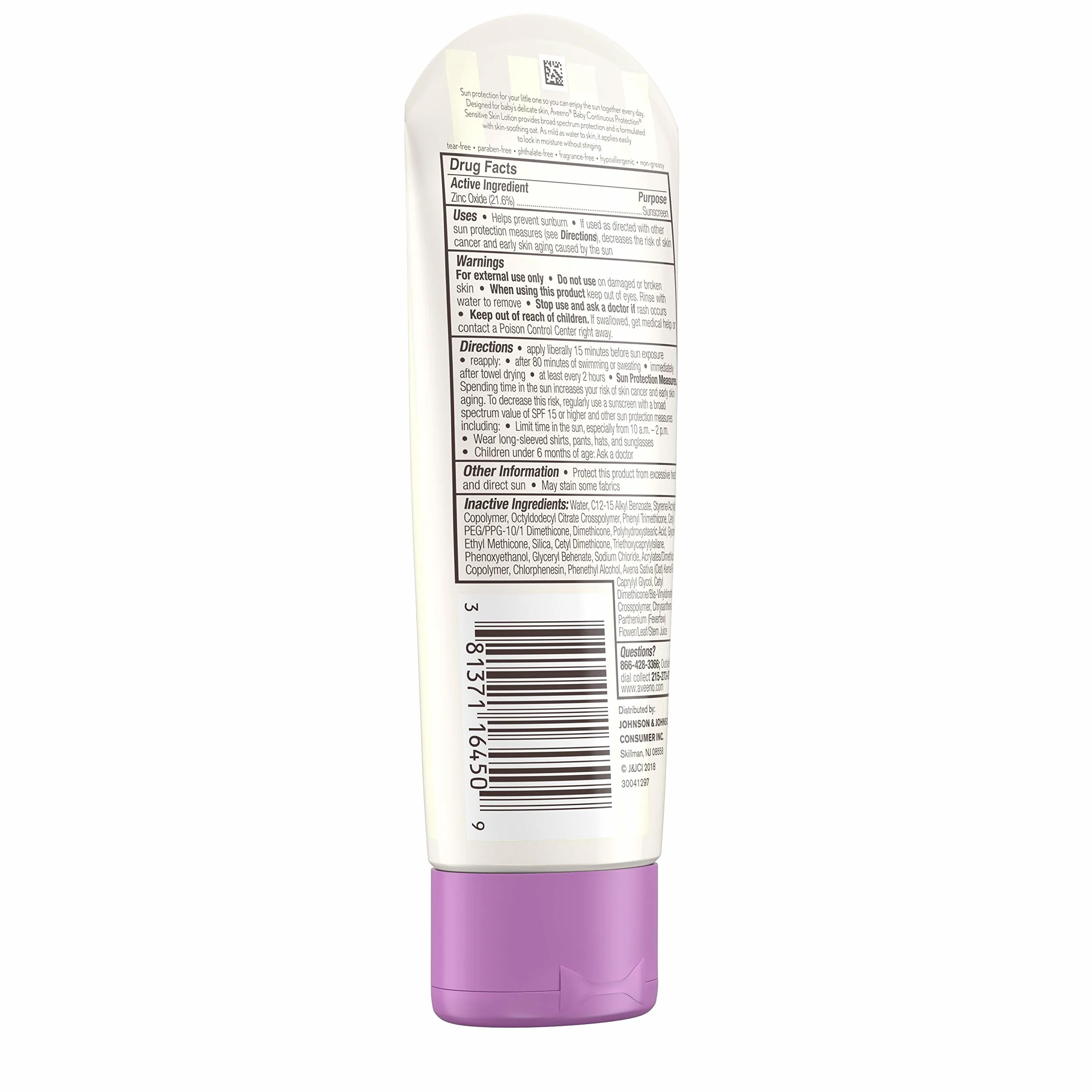 Aveeno Baby Ciągła ochrona przed słońcem balsamem z rdzą cynkową z płynem SPF 50, odporny na pot i wodę, 3,0 Fl. Oz