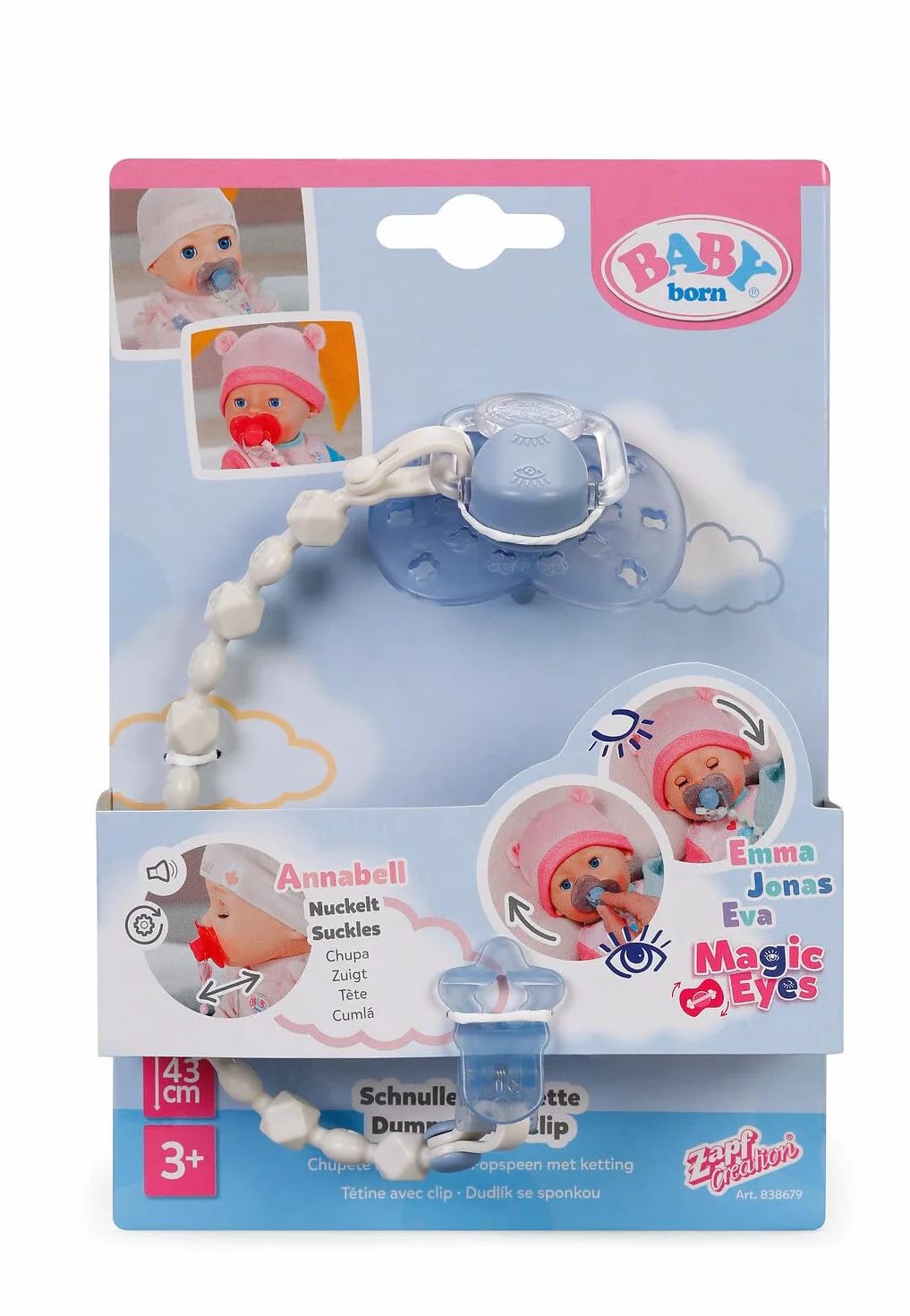 BABY born Magiczny smoczek z klipsem, 2-krotnie sortowany, dla lalek funkcyjnych 43 cm, 838679 Zapf Creation