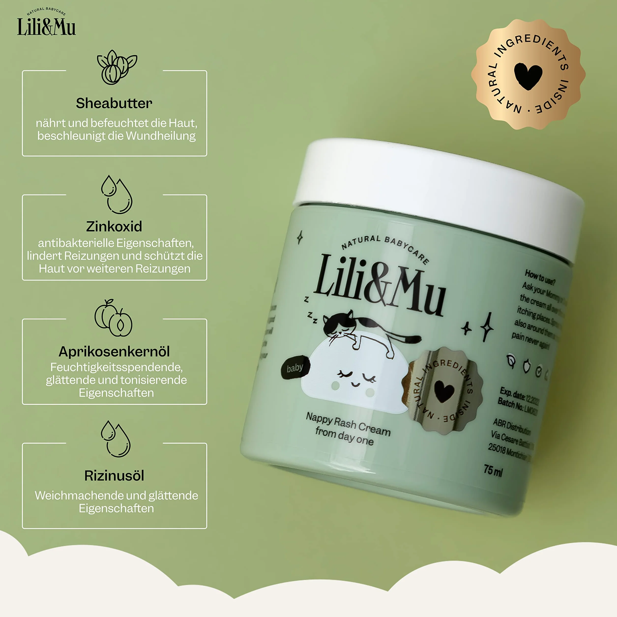 Lili&Mu krem ochronny na rany dla niemowląt | krem z pantenolem i masłem shea | nawilżający i ochronny krem dla niemowląt do skóry wrażliwej | naturalny kosmetyk dla niemowląt | krem 75 ml