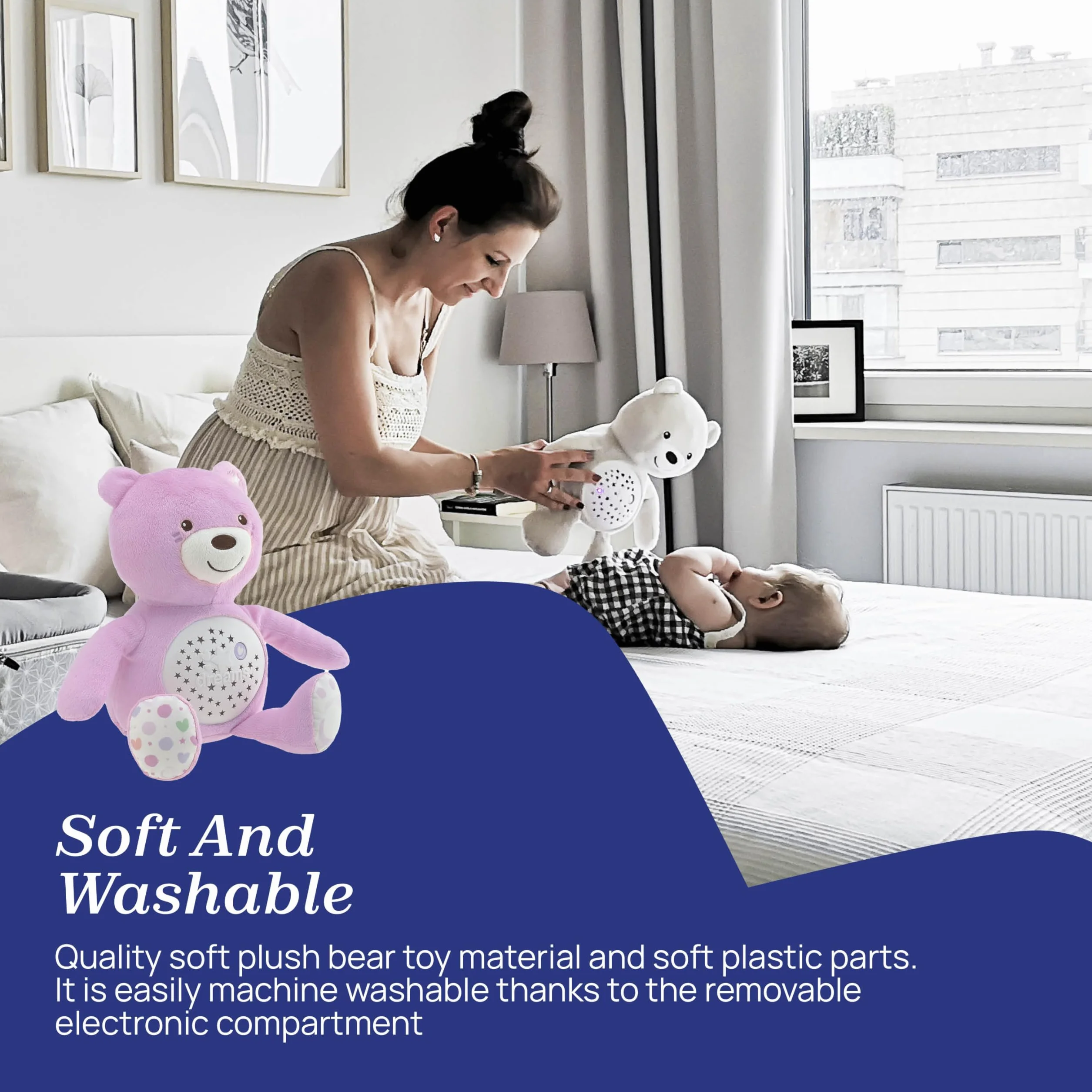 Chicco First Dreams Miś z Projektorem, z Lampką Nocną dla Dzieci, Efektami Świetlnymi i Relaksującymi Melodiami, Różowa - Zabawki dla Niemowląt 0 m +
