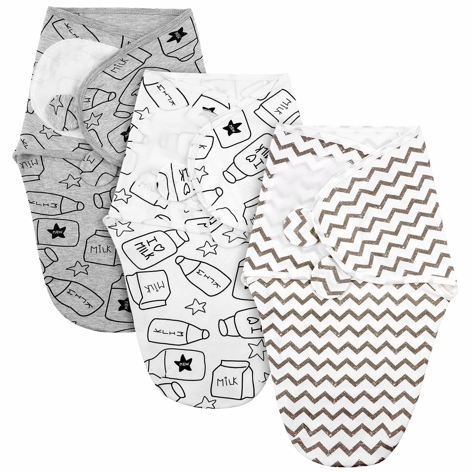 Śpiwór dla niemowląt, 0–3 miesięcy, ekologiczne śpiwory bawełniane dla noworodków, koc swaddle, śpiwór dla dzieci w tkaninie unisex 3-pack (ciemnoszary)