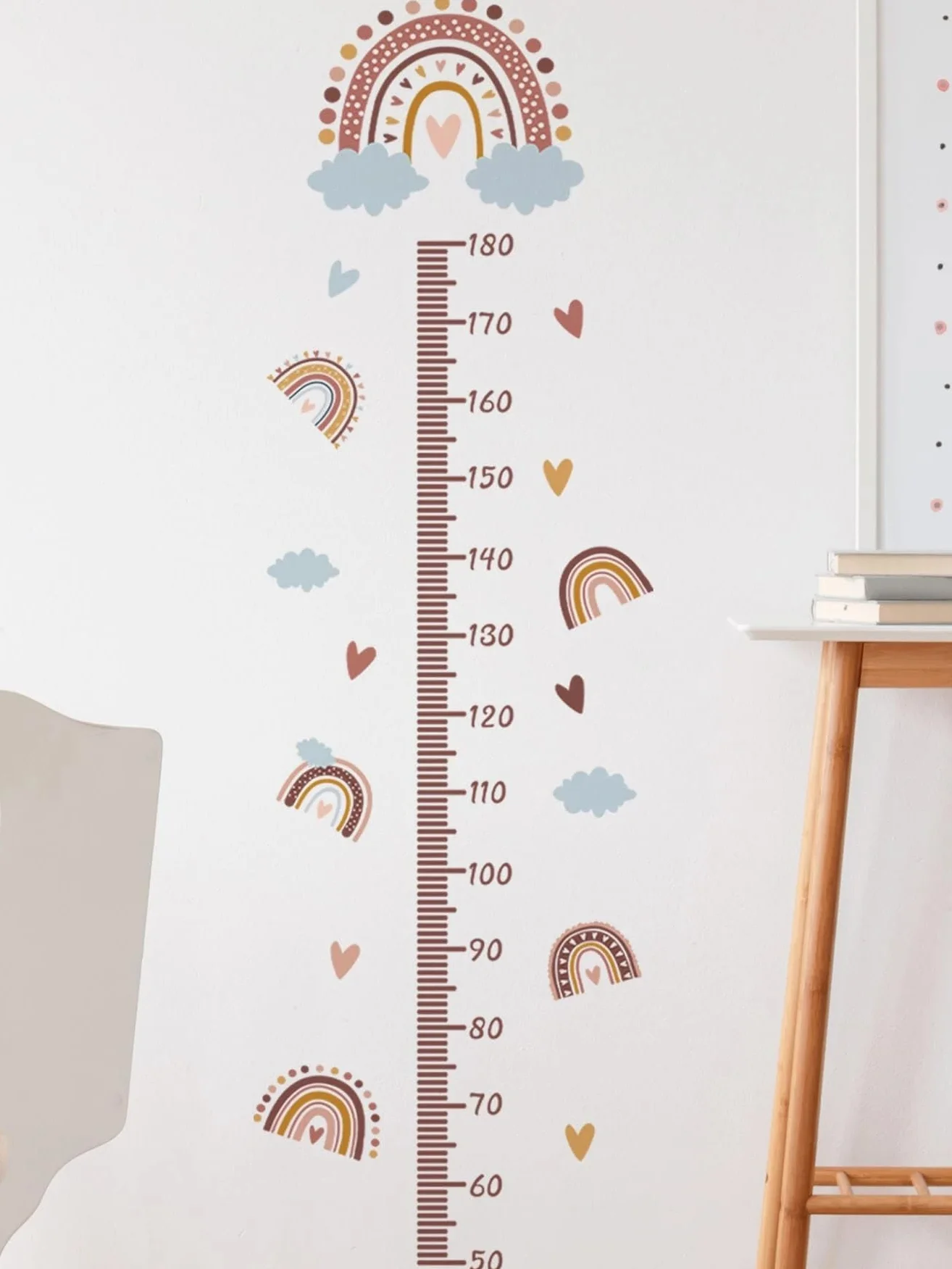 Klej Linijka Wzrost Dziecka z Rainbow and Chmurs Design - Mierzy do 180cm wzrostu