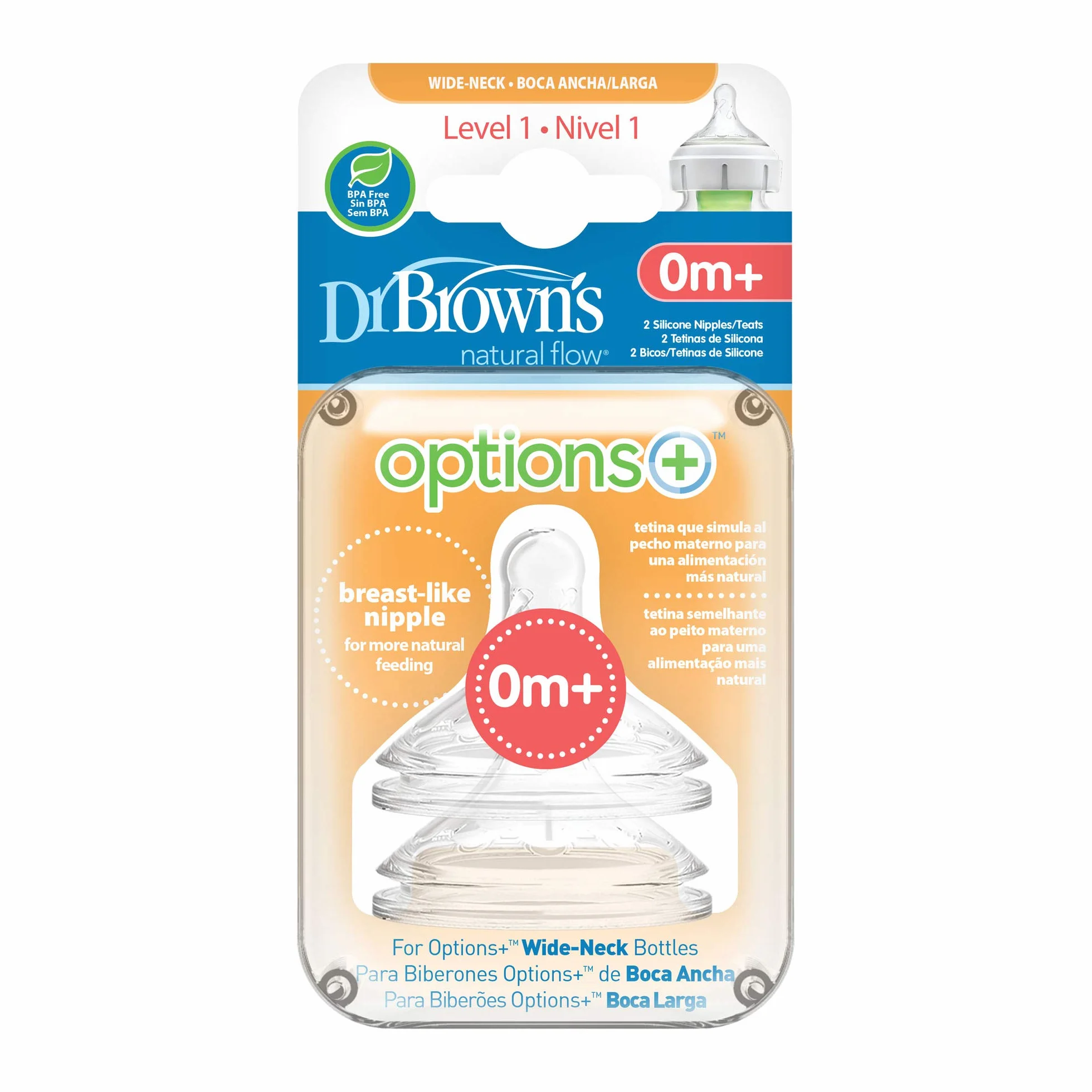 Dr. Brown's Opcje +, silikonowy smoczek szeroki otwór poziom 1, 0 miesięcy