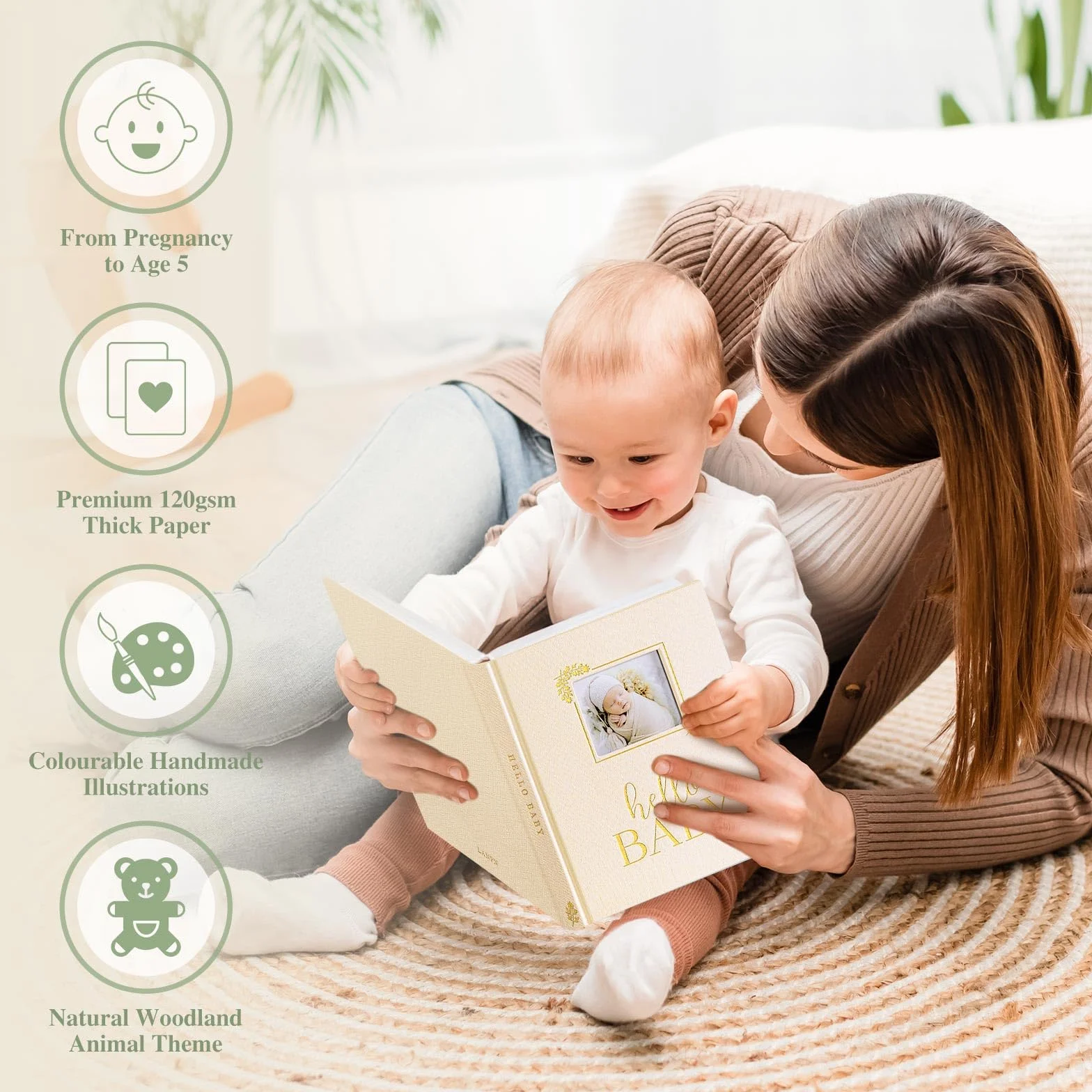Lanpn Hello Baby książka pamiątkowa, pamiątka z pierwszych 5 lat noworodka z okienkiem DIY, lniana książka dla niemowląt, pamiętnik, album na zdjęcia, album kamieni milowych dziecka dla chłopców