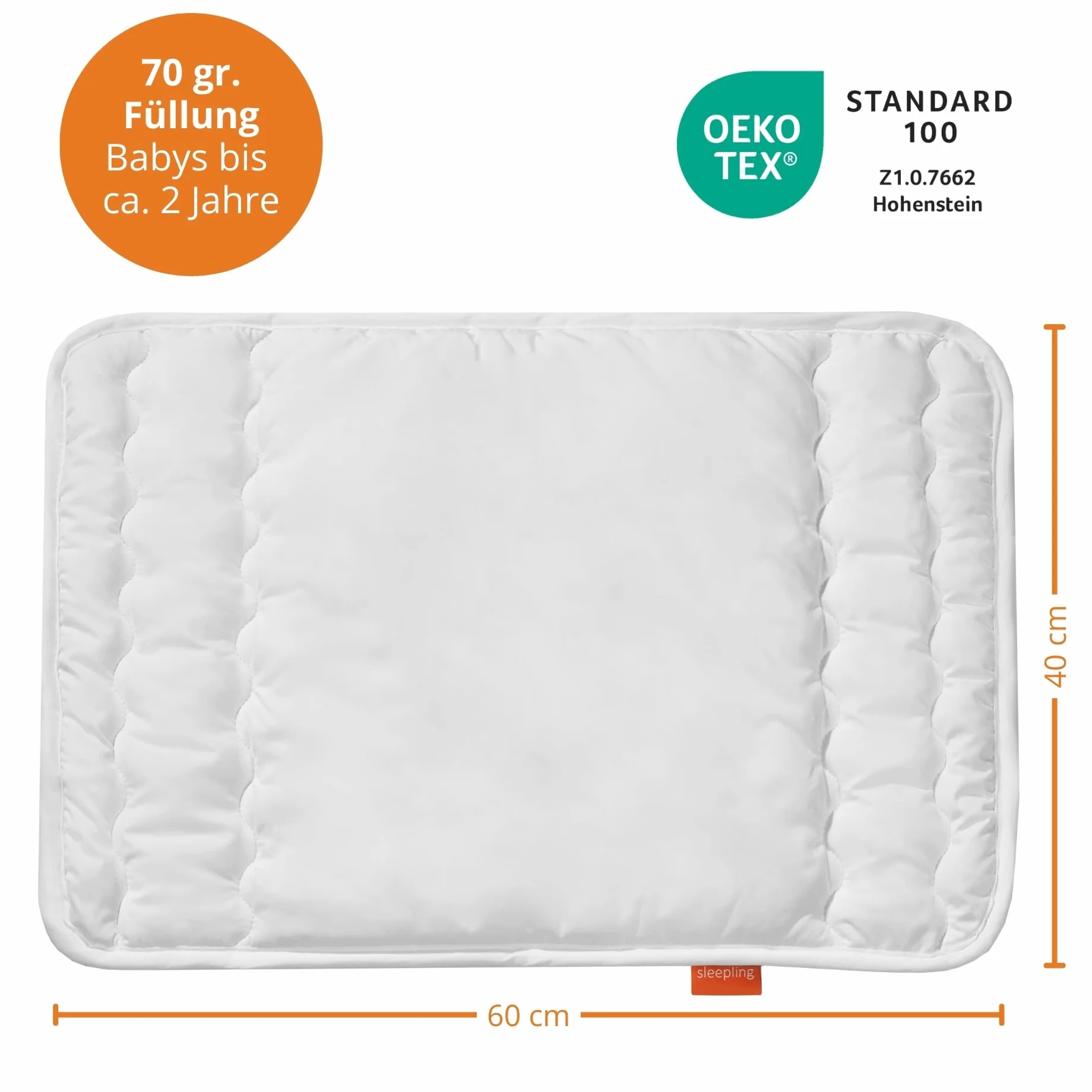 sleepling Poduszka dla niemowląt 40 x 60 cm Ökotex 100 biała