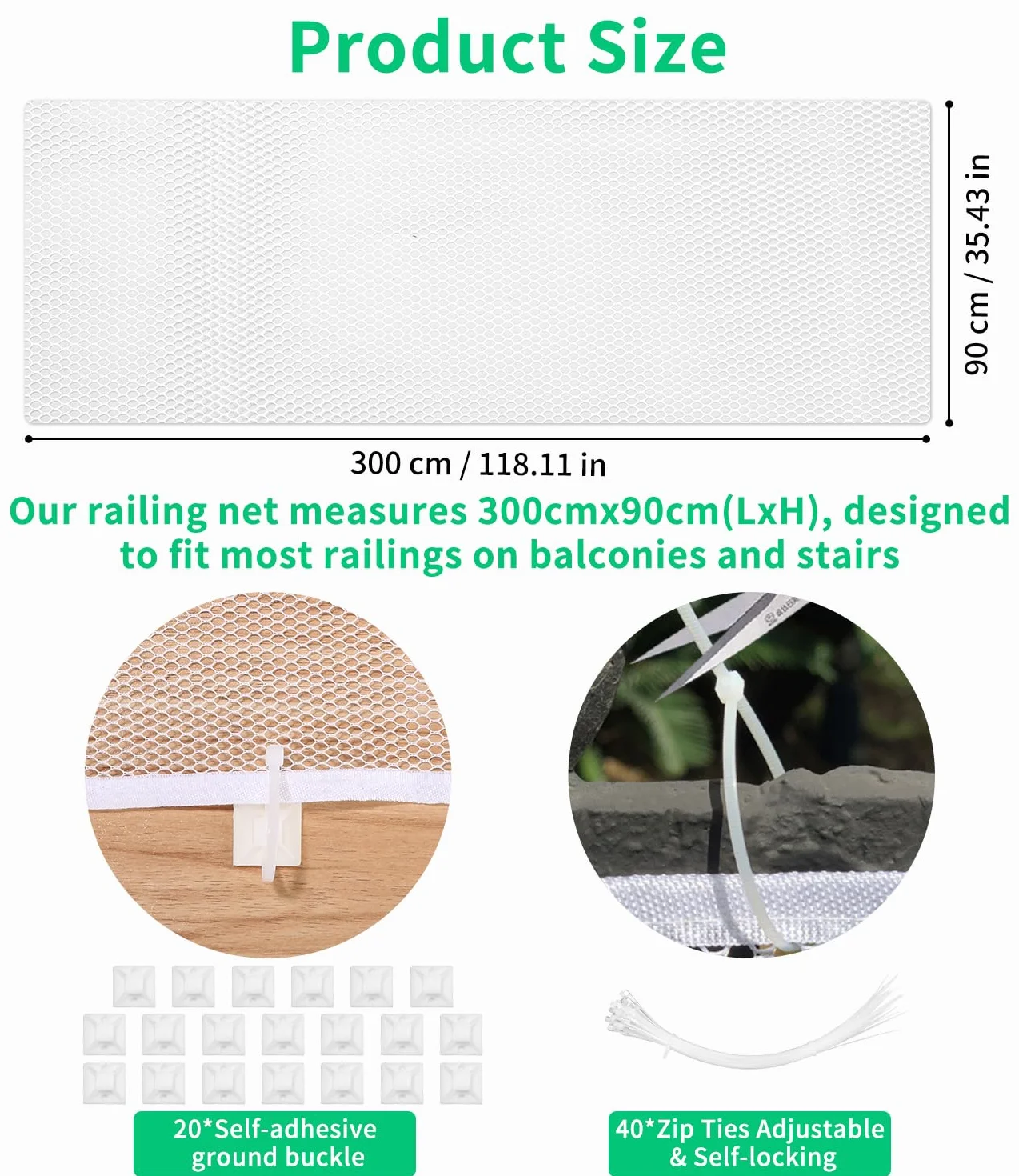 Siatka zabezpieczająca 300x90 cm Biały dla dziecka schody balkon ogrodzenie