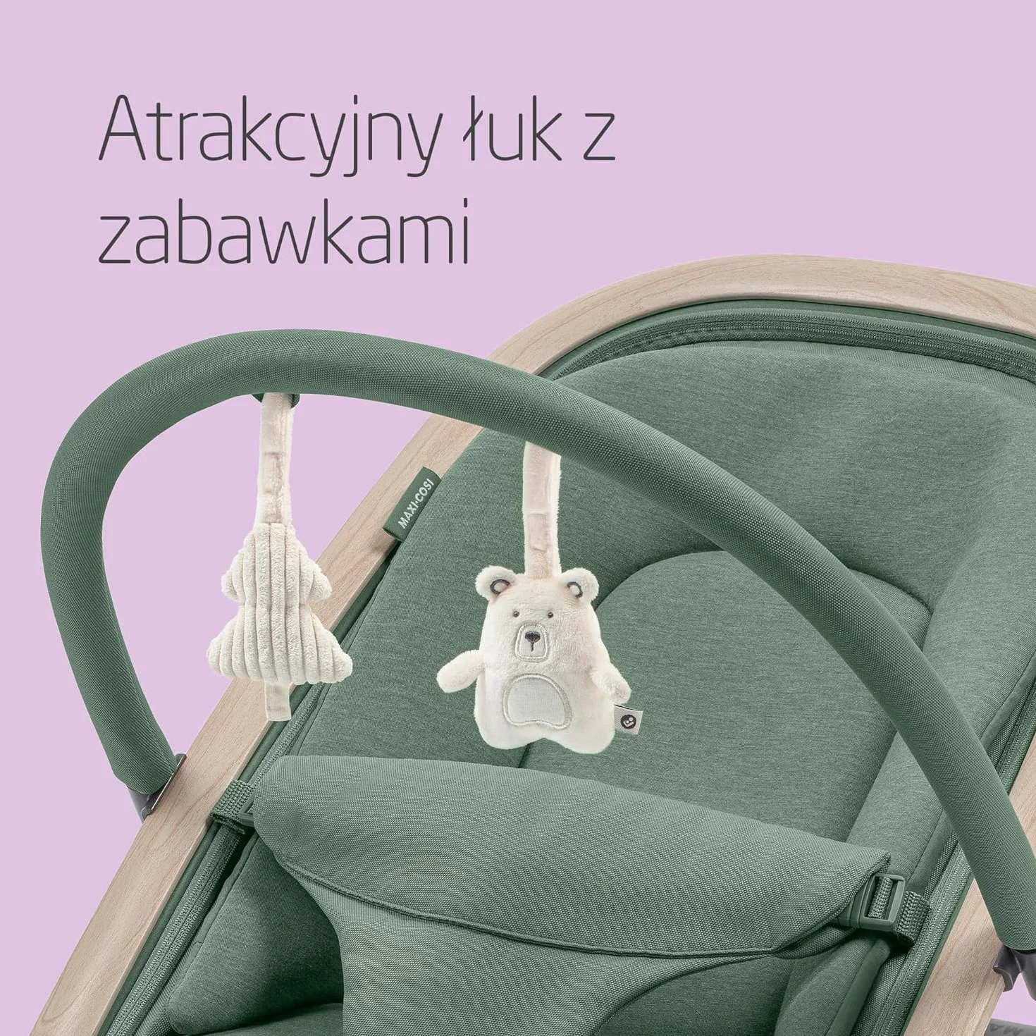 Maxi-Cosi Bujaczek Leżaczek Kori 2 w 1, 0–2 lata, 15 kg, 3 pozycje odchylania, Uprząż Easy-in, Lekki Kompaktowy, Beyond Green