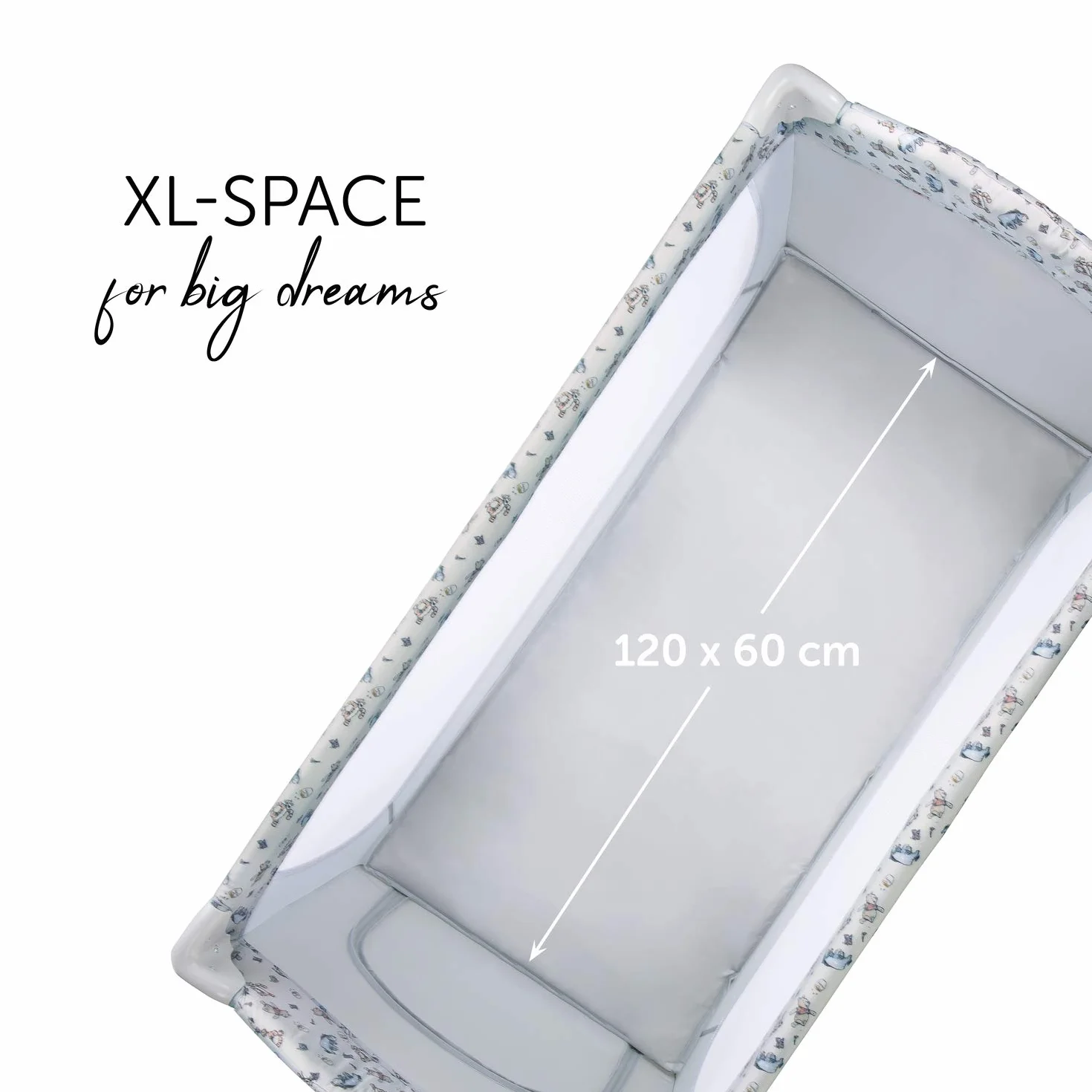 Hauck Sleep N Play Go Plus 4-częściowe łóżeczko turystyczne, od urodzenia do 15 kg, z bocznym wyjściem, składanym dnem, kółkami, torbą do przechowywania, składane kompaktowo