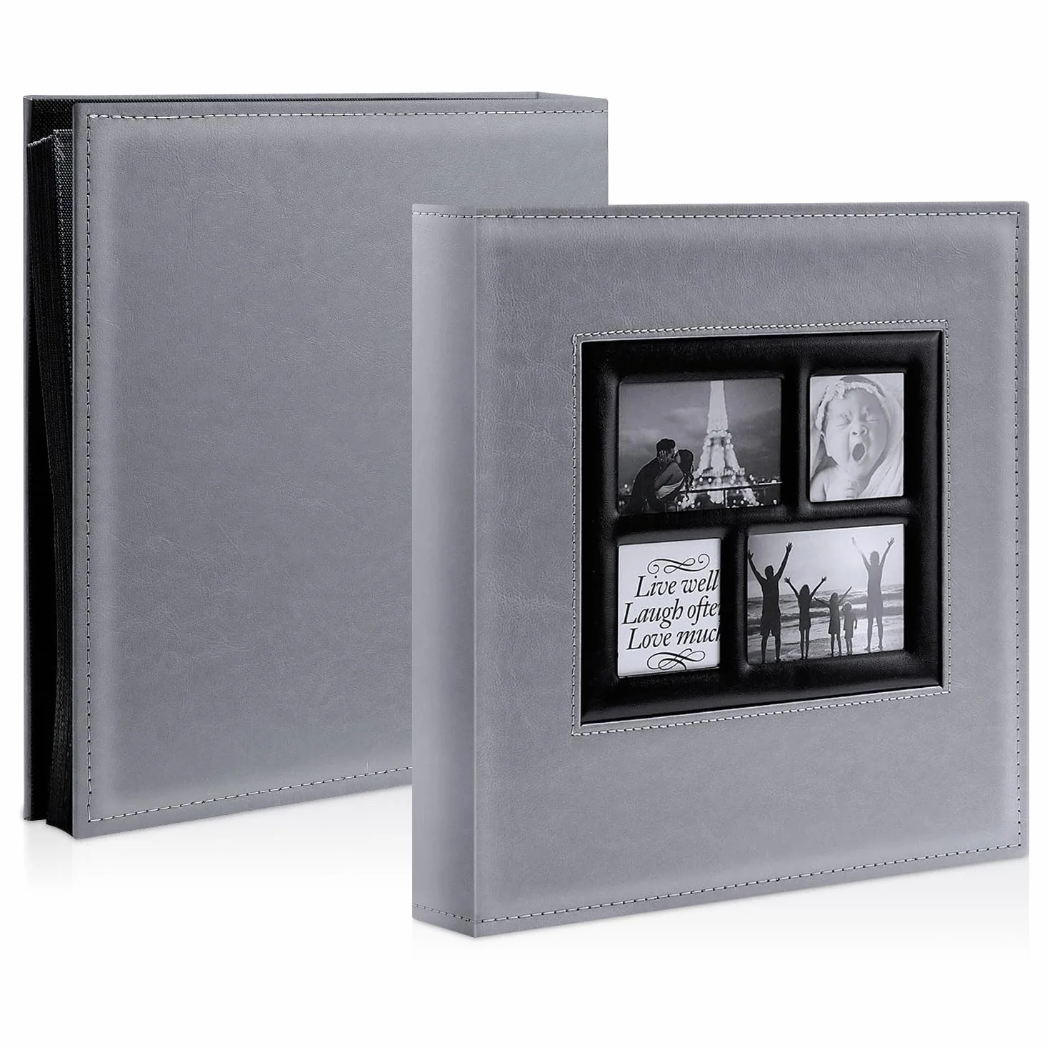 Ywlake Album fotograficzny 10 x 15 1000, bardzo duży XXL skórzany album do wkładania zdjęć pionowych i poziomych, szary