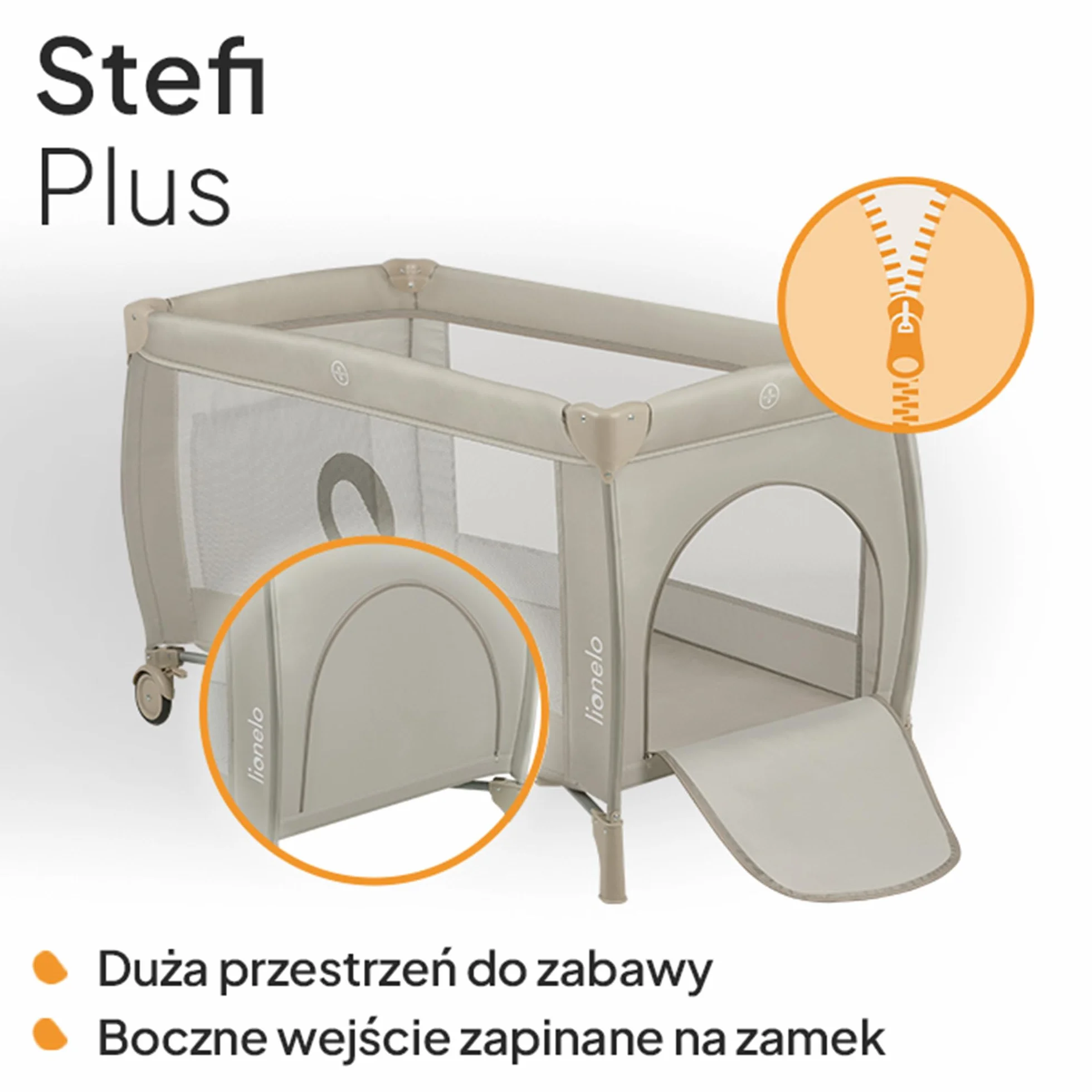 LIONELO Stefi Plus łóżeczko turystyczne 2 w 1 do 15 kg, łóżko dziecięce z materacem, boczne wejście z zamkiem błyskawicznym, wysokiej jakości materac piankowy, szybkie składanie