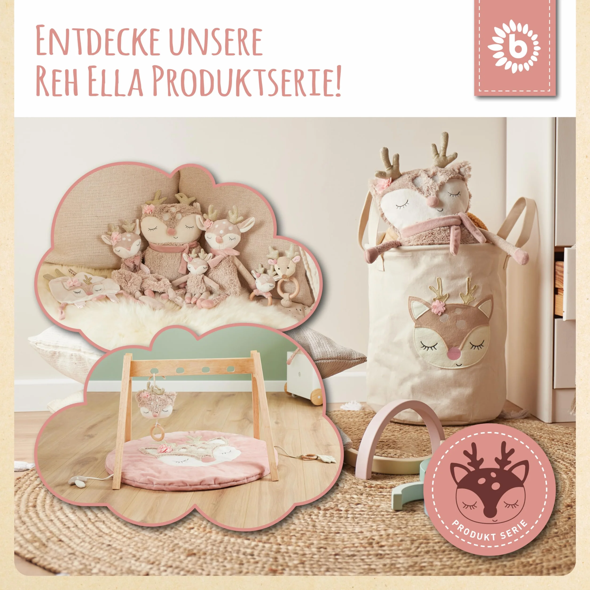 Bieco Pudełko do przechowywania dla dzieci, motyw jelenia Ella, ok. 36 l, składane, słodkie pudełko na zabawki na regał Kallax, pudełko do przechowywania, 33 x 33 x 33 cm, pudełka Kallax do
