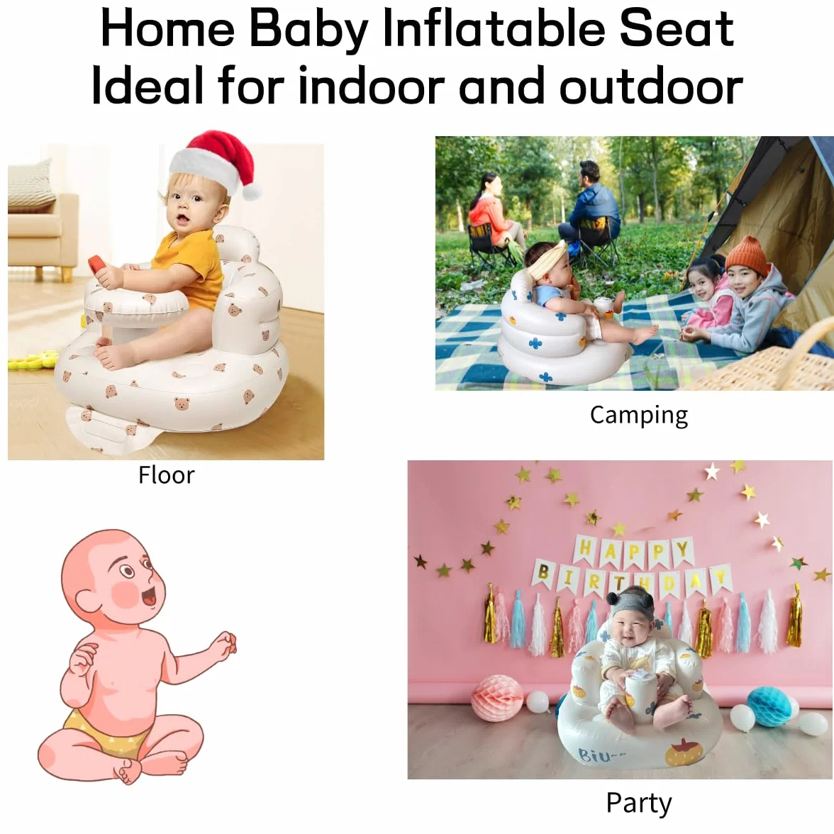 Nadmuchiwane siedzisko dla niemowląt, 3-36 miesięcy, wbudowana pompka powietrza, podparcie pleców dla niemowląt, krzesło do siedzenia, baby shower, krzesło na zewnątrz, siedzenie podłogowe, prezenty