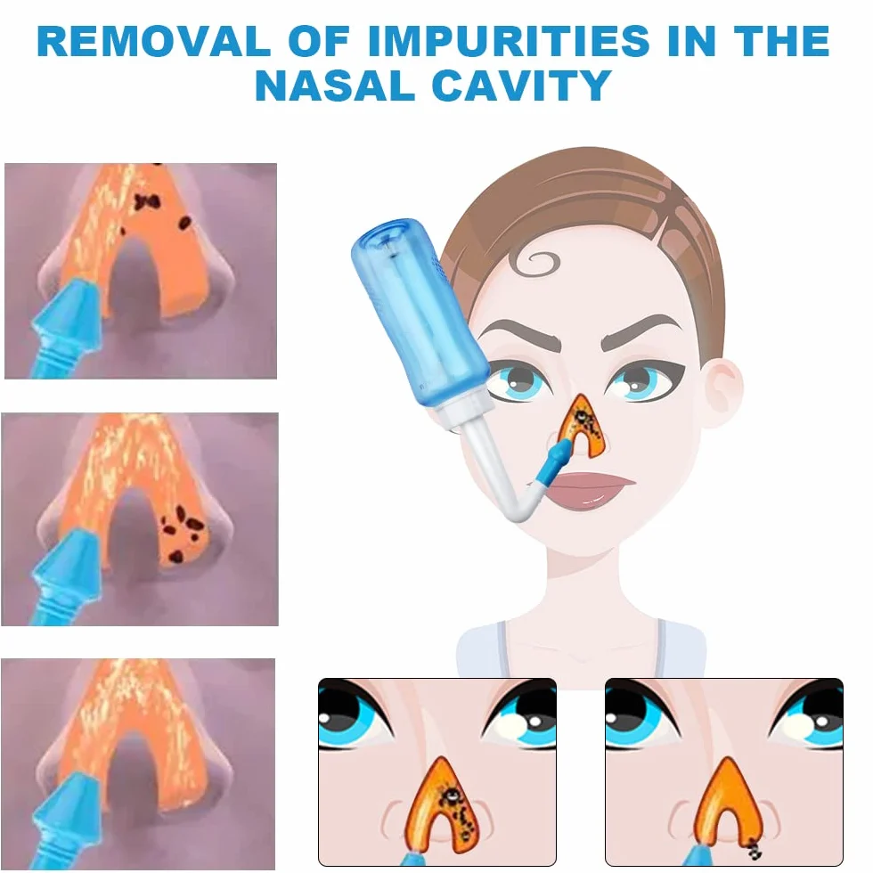Neti Pot butelka do płukania zatok, myjka do nosa, płukanie ciśnieniowe, nawadnianie nosa, dla dorosłych i dzieci, bez BPA, 300 ml, z 40 pakietami soli do płukania nosa (40 sztuk)