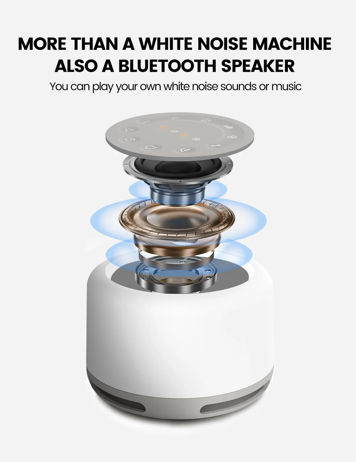 VAYDEER Biały Szum Maszyna dla Niemowląt 2000 mAh Bluetooth 6 Poziomów Jasności 24 Dźwięki