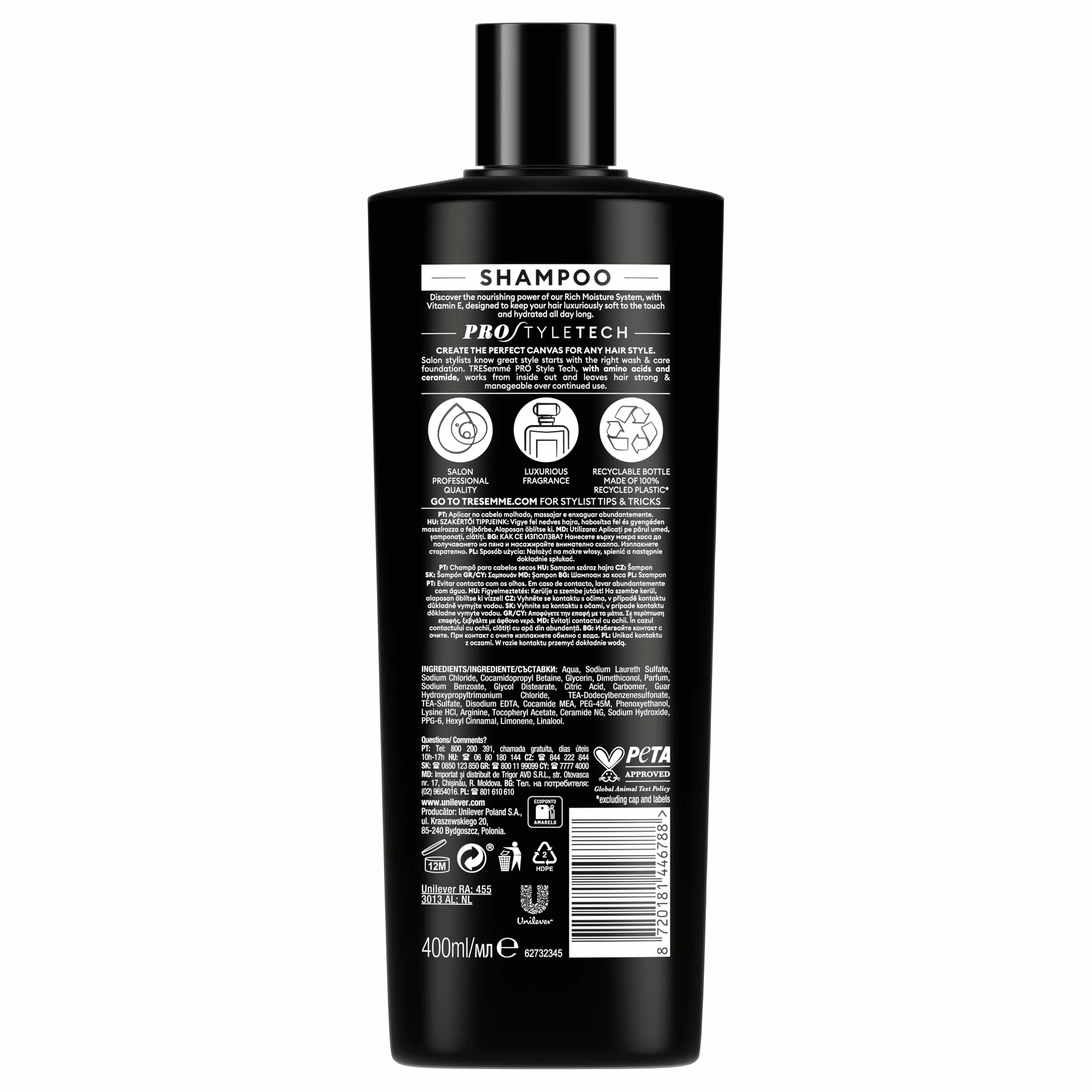 Tresemmé Rich Moisture Szampon, do suchych i zniszczonych włosów 3 x 400 ml