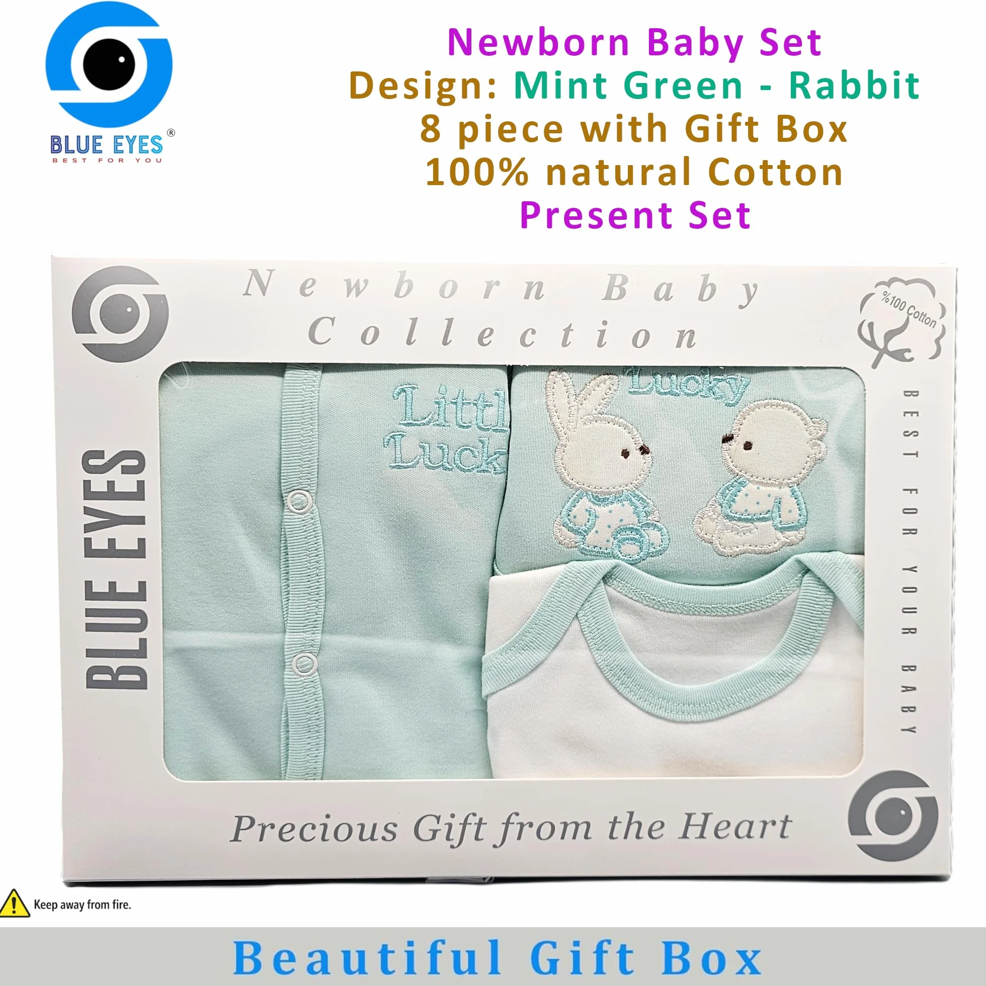 Blue Eyes Zestaw prezentowy dla noworodka 100% naturalna bawełna Pierwsze akcesoria unisex Zestaw odzieży dla niemowląt dla dzieci 0-4 miesięcy 8 sztuk, ZIELONY