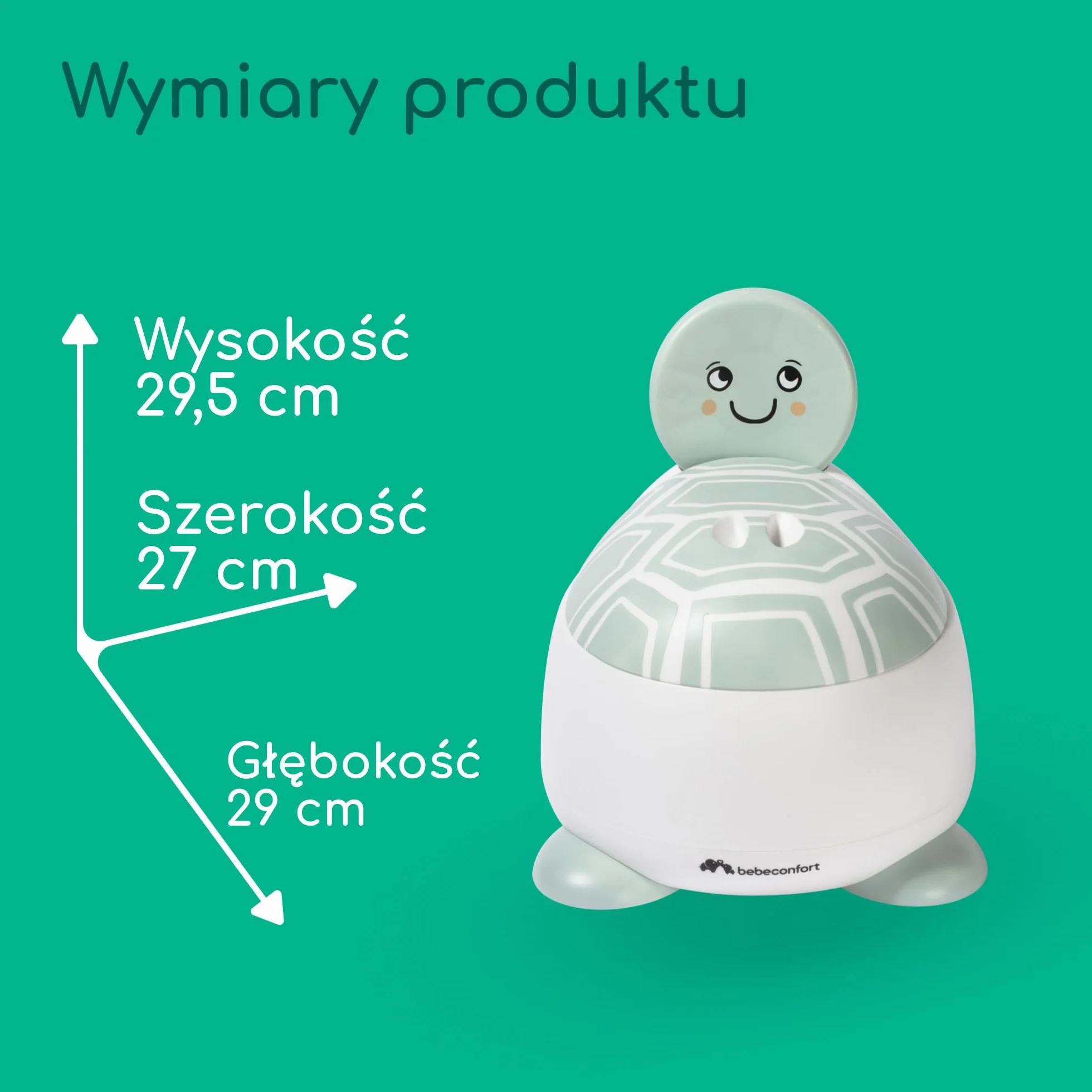 Bebeconfort Nocnik dla Dziecka, Nocnik Treningowy, 12-36 Miesięcy (Maks. 20 kg), Urocze Wzory ze Zwierzętami, Ergonomiczny i Kompaktowy, Łatwe Czyszczenie, Higieniczna Osłona, Antypoślizgowy, Żółw