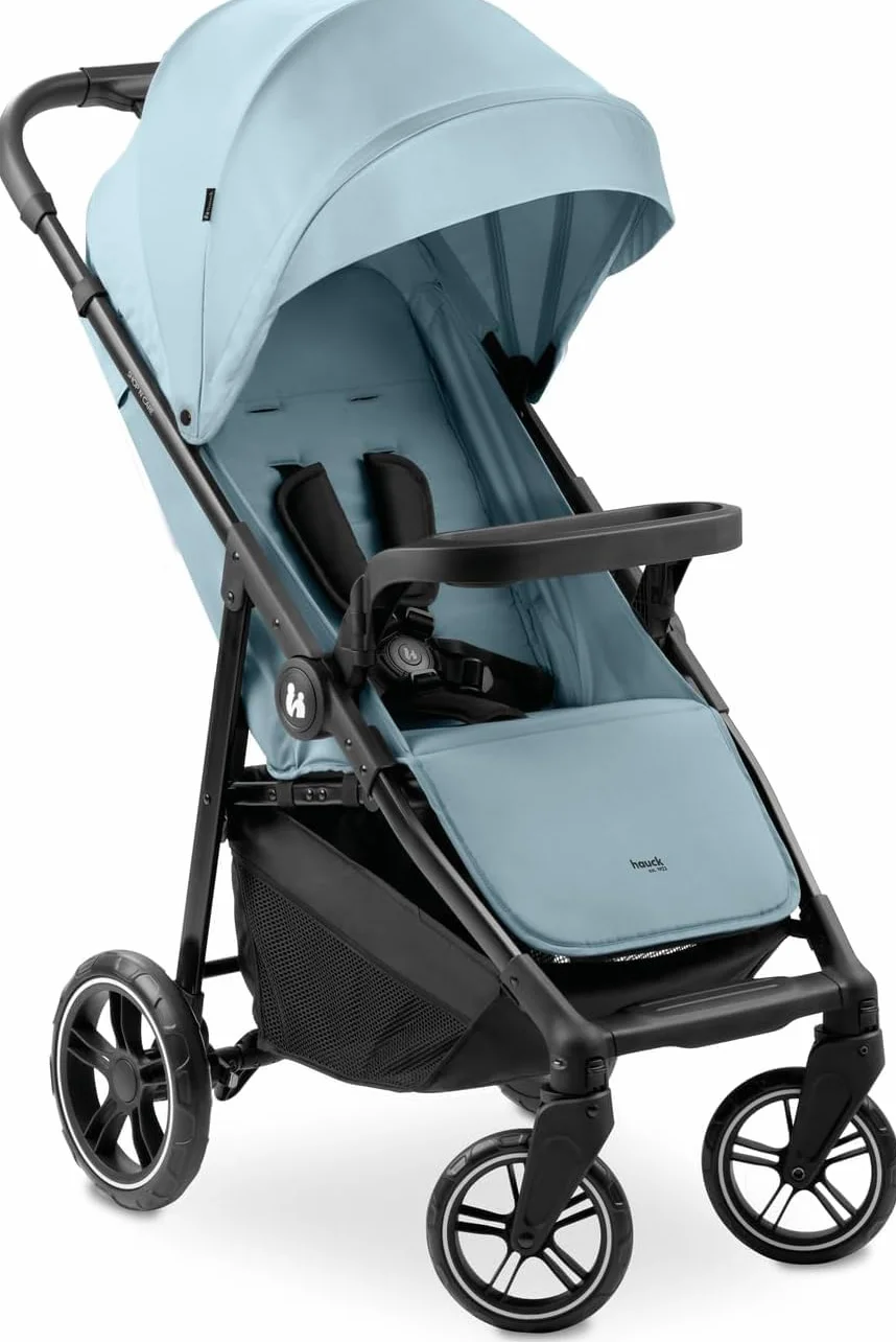 hauck Wózek dziecięcy Compacte Shop N Care – do 22 kg, nachylenie, składany z uchwytem na kubek, osłona przeciwdeszczowa, osłona przeciwsłoneczna (UPF 50+) i koszykiem wyścigowym XL - Dusty Blue