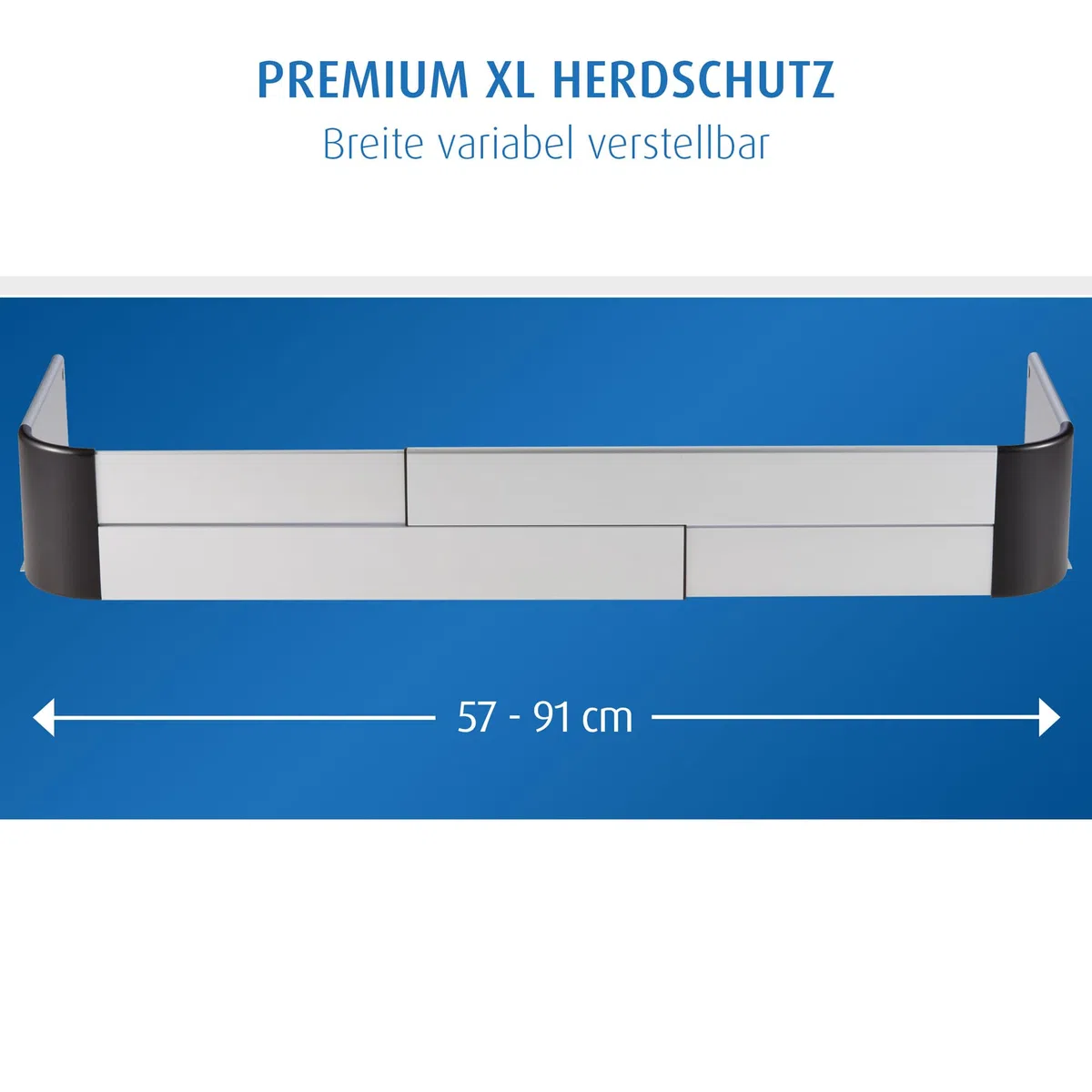 Reer Kratka ochronna na kuchenkę Premium XL do klejenia, regulacja rozmiaru 57-90 cm, nadaje się do kuchenek indukcyjnych i gazowych, srebrna