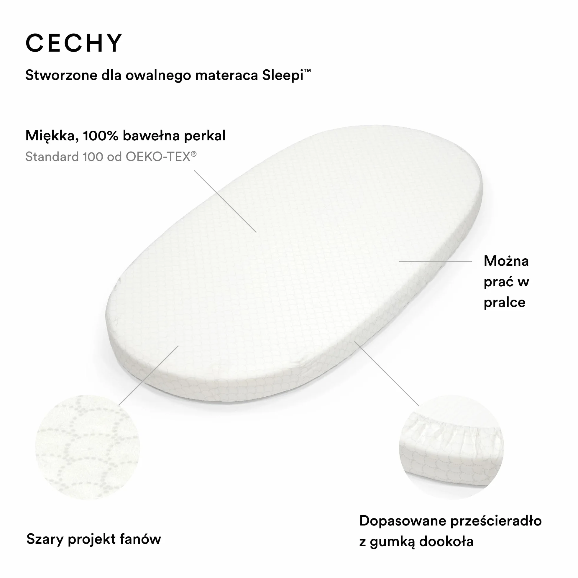 Stokke Sleepi prześcieradło z gumką V3, Fans Grey - miękkie prześcieradła dla słodkich snów - zaprojektowane do łóżka Stokke Sleepi - 100% delikatna bawełna perkalowa - można prać